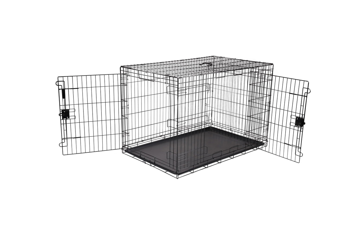 Amazon Basics Cușcă pliabilă pentru câini din sârmă metalică cu bază, ușă dublă, neagră, L 122 x l 76 x H 83 cm - 9001N-48B
