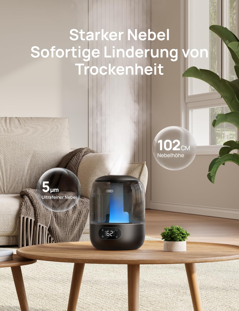 Dreo Bedroom Humidifier, 30 Hour Cold Mist Ultrasonic Humidifier, 3L Top Fill Tank, Humidity Sensor, Night Light for Baby, Nursery, Plants and Home - DR-HHM006