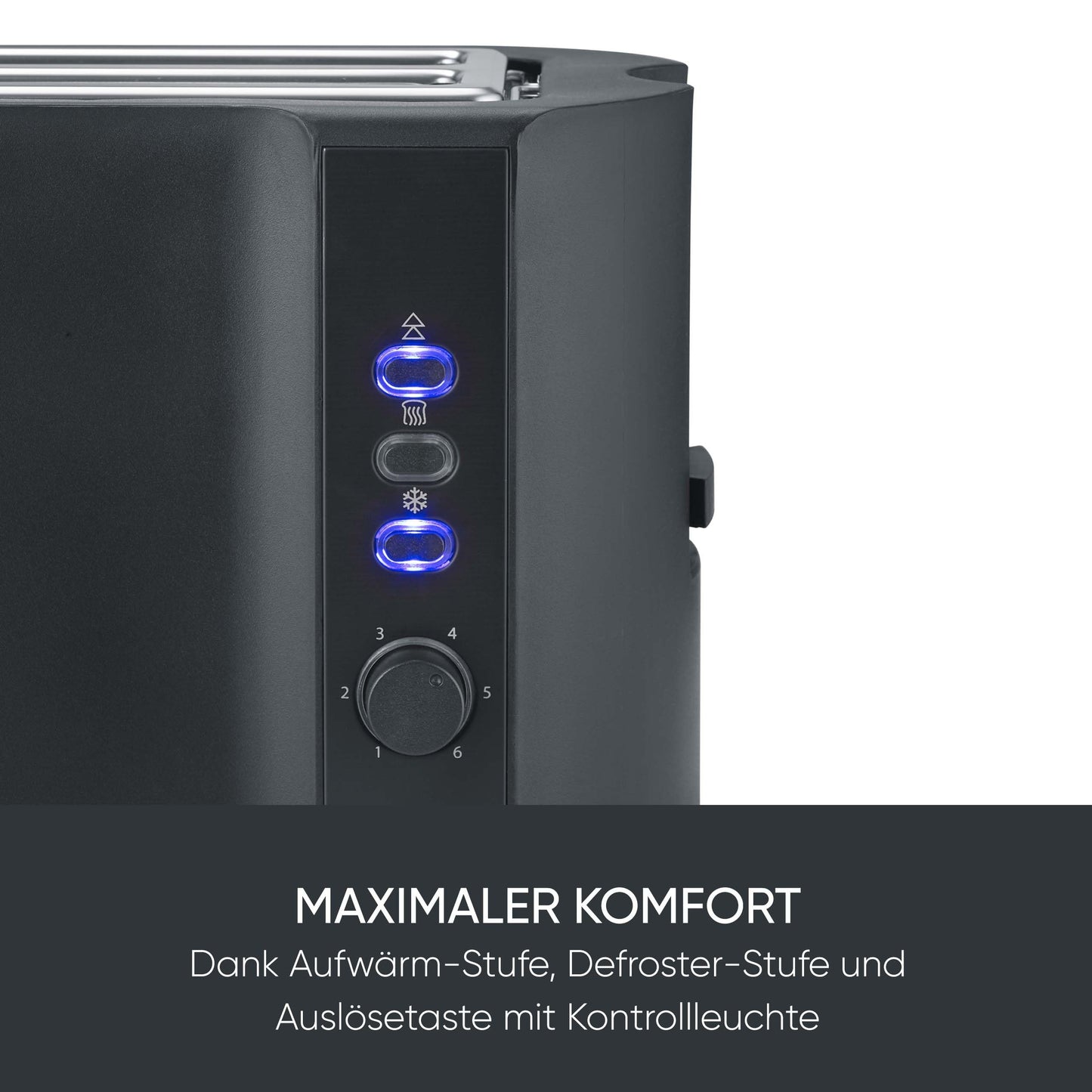 Severin toaster long slot with integrated bread roll attachment, different warm-up levels, 1,400 W, matt black