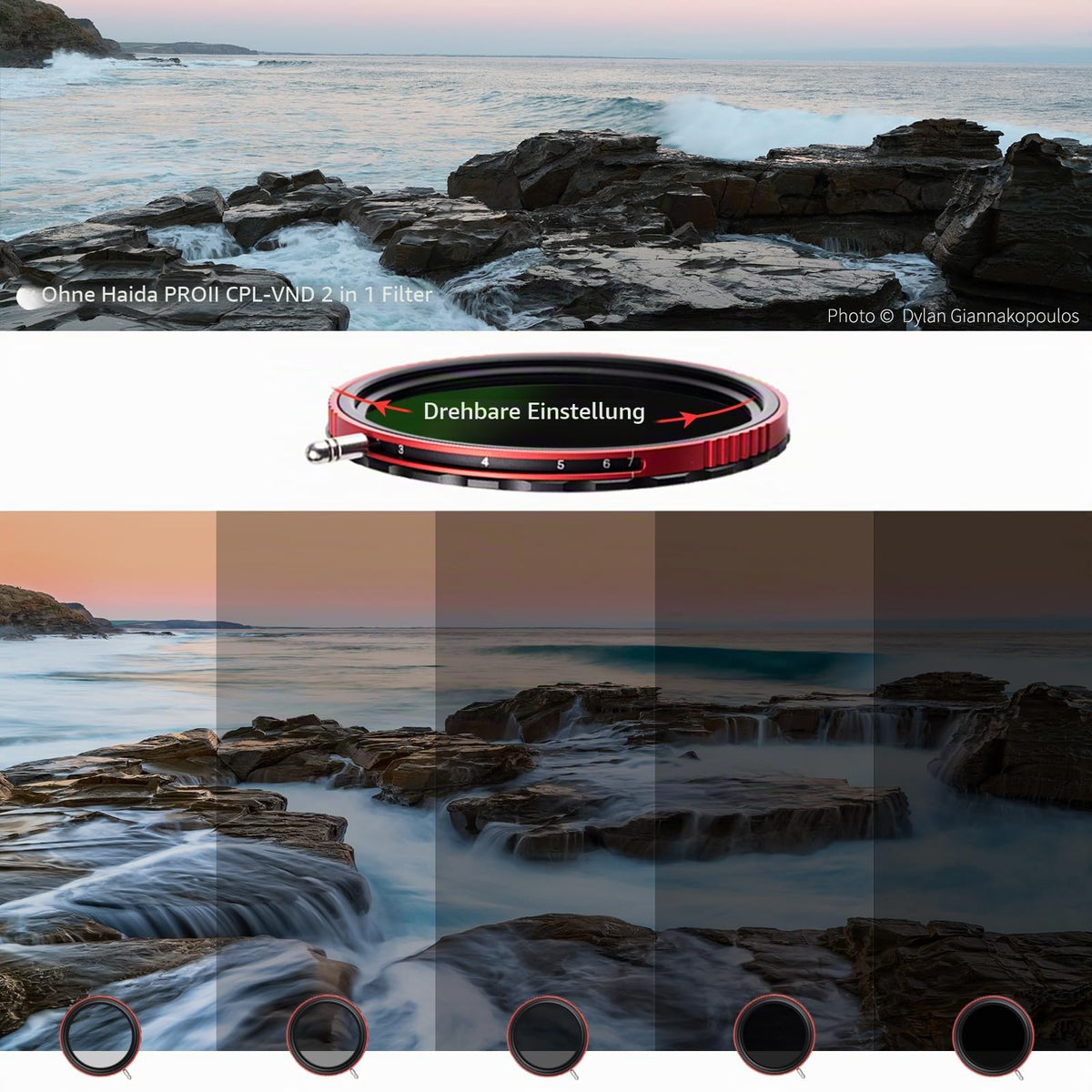 Haida Pro II CPL-VND 2-1 Filter - 72 mm, Circular Polarizer and Variable ND Filter in One - HD478172