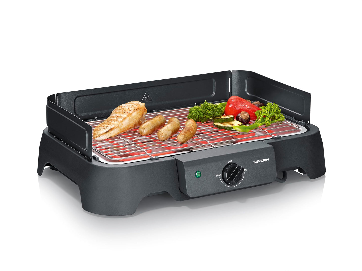 Severin electric grill, temperatures 35-200 degrees Celsius, quick heating, 38x22 cm, table grill with drip tray, stainless steel grill, balcony grill, easy to clean, 2000W, black, PG 8593