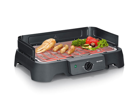 Severin electric grill, temperatures 35-200 degrees Celsius, quick heating, 38x22 cm, table grill with drip tray, stainless steel grill, balcony grill, easy to clean, 2000W, black, PG 8593