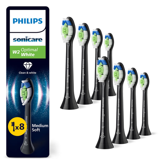 Philips Sonicare W2 Optimal White, Original replacement brush heads, Black, 8-pack, HX6068/88