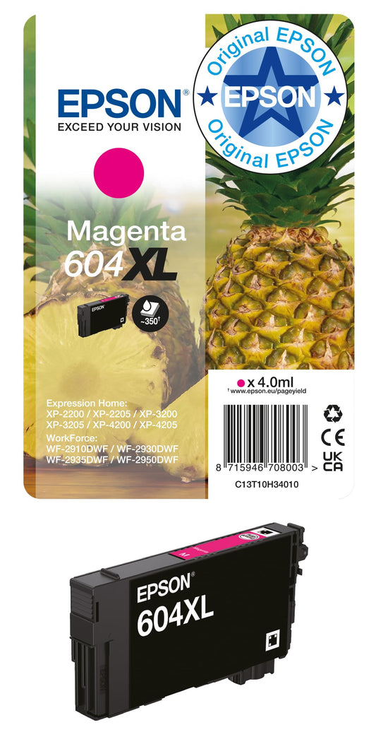 Epson Original 604XL Ink Pineapple Single Pack Magenta XL, XP-2200 XP-2205 XP-3200 XP-4205 WF2910DWF WF2930DWF WF2950DWF, ReadyPrint Flex ink tariffs - C13T10H34010