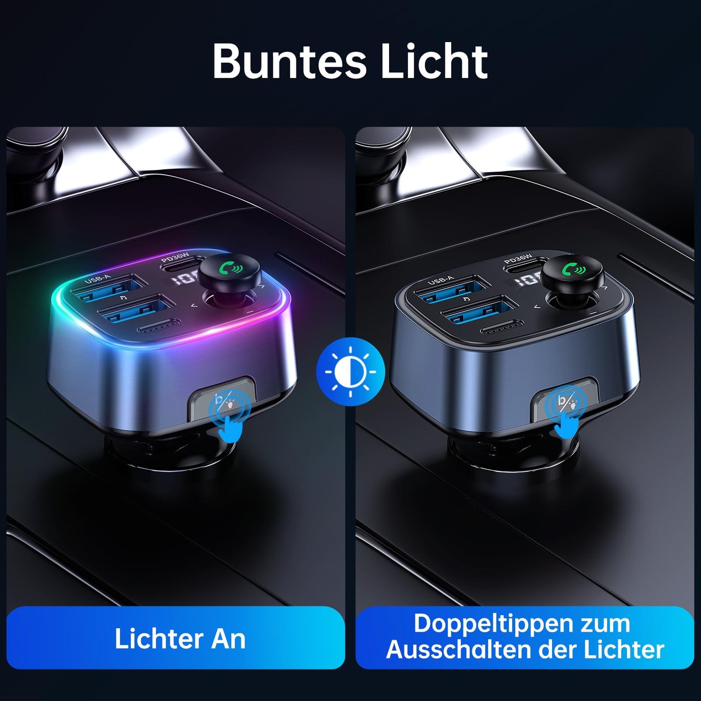Syncwire FM Transmitter Car Bluetooth 5.4 48W (PD 36W & 12W) Bluetooth Adapter Car with [Light Switch] [HiFi Bass Sound] [Fast Charging] Hands-Free Car Charger Cigarette Lighter - SW-XC727