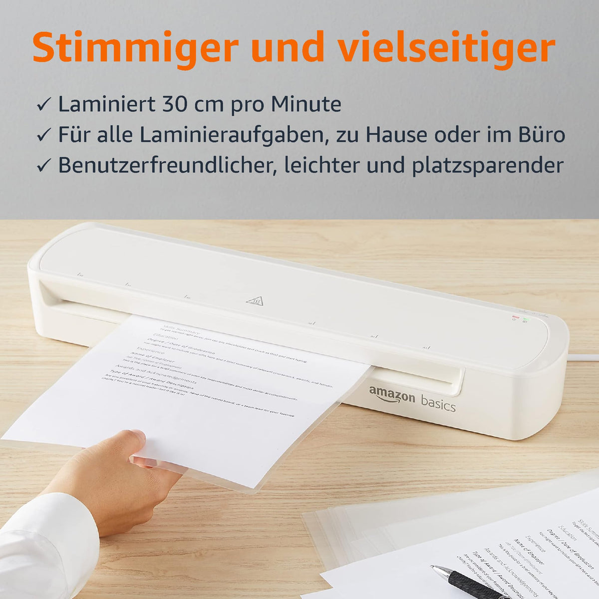Amazon Basics Laminating Machine A3 Format, White, Including 20 Laminating Pouches - BS1-WHT-TW