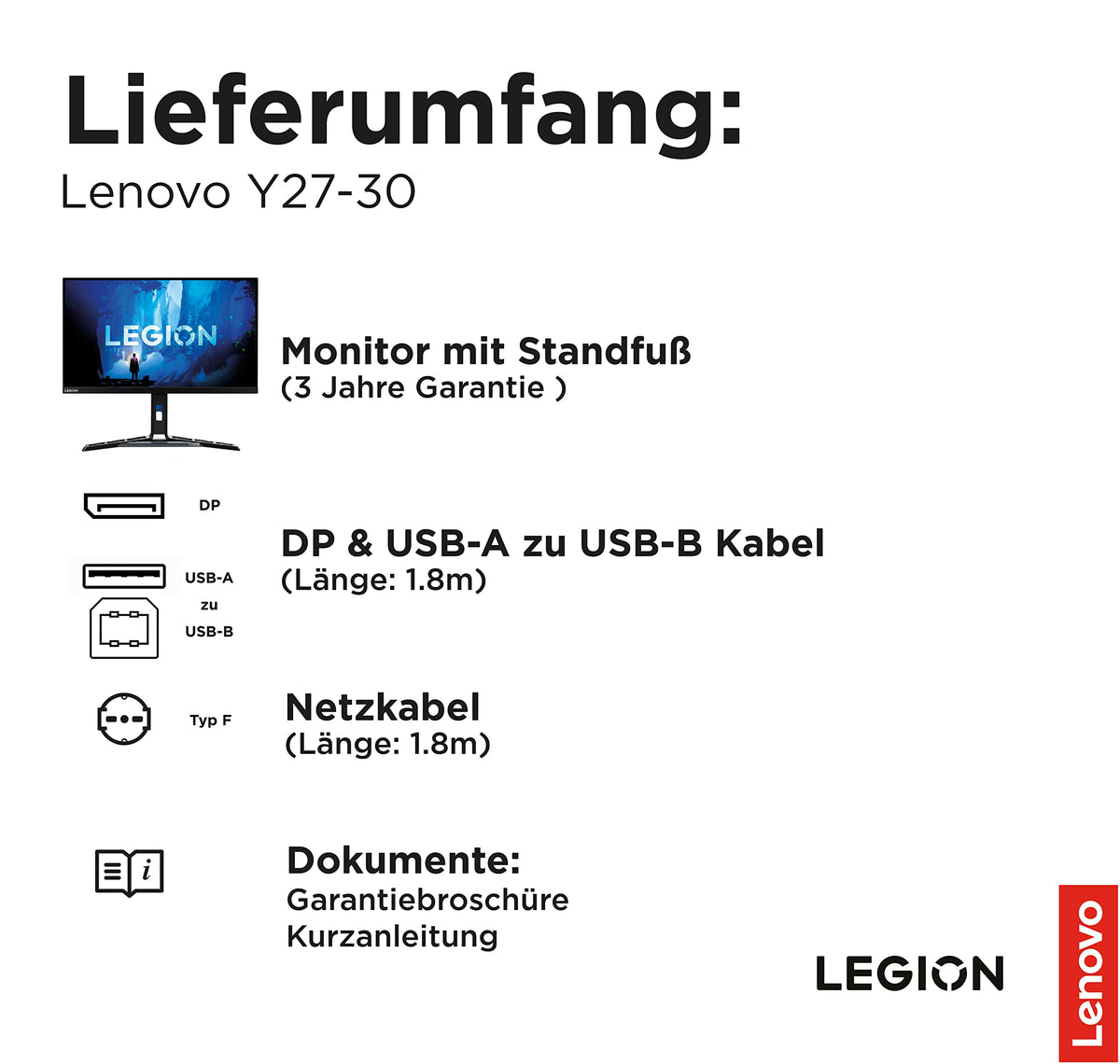 Lenovo Legion Y27-30 | 27" Full HD Gaming Monitor | 1920x1080 | 180Hz | 400 nits | 0.5ms Response Time | HDMI | DisplayPort | AMD FreeSync | black - 66F8GAC3EU