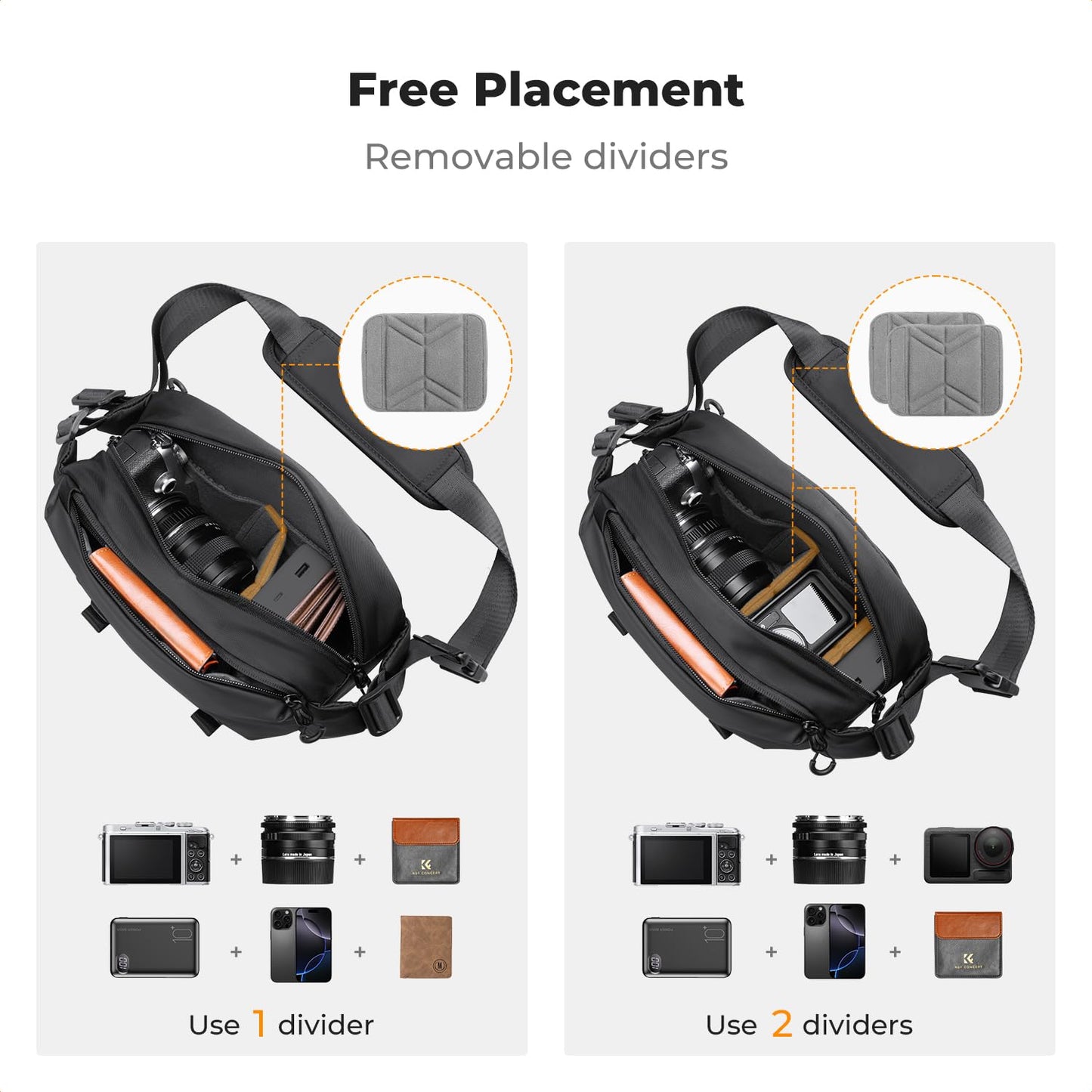 K&F CONCEPT Small Camera Bag, Camera Bag, Small Photo Bag for DSLR/SLR/Accessories, Simple Fashion Shoulder Bag, Black (Size S) - KF13.188