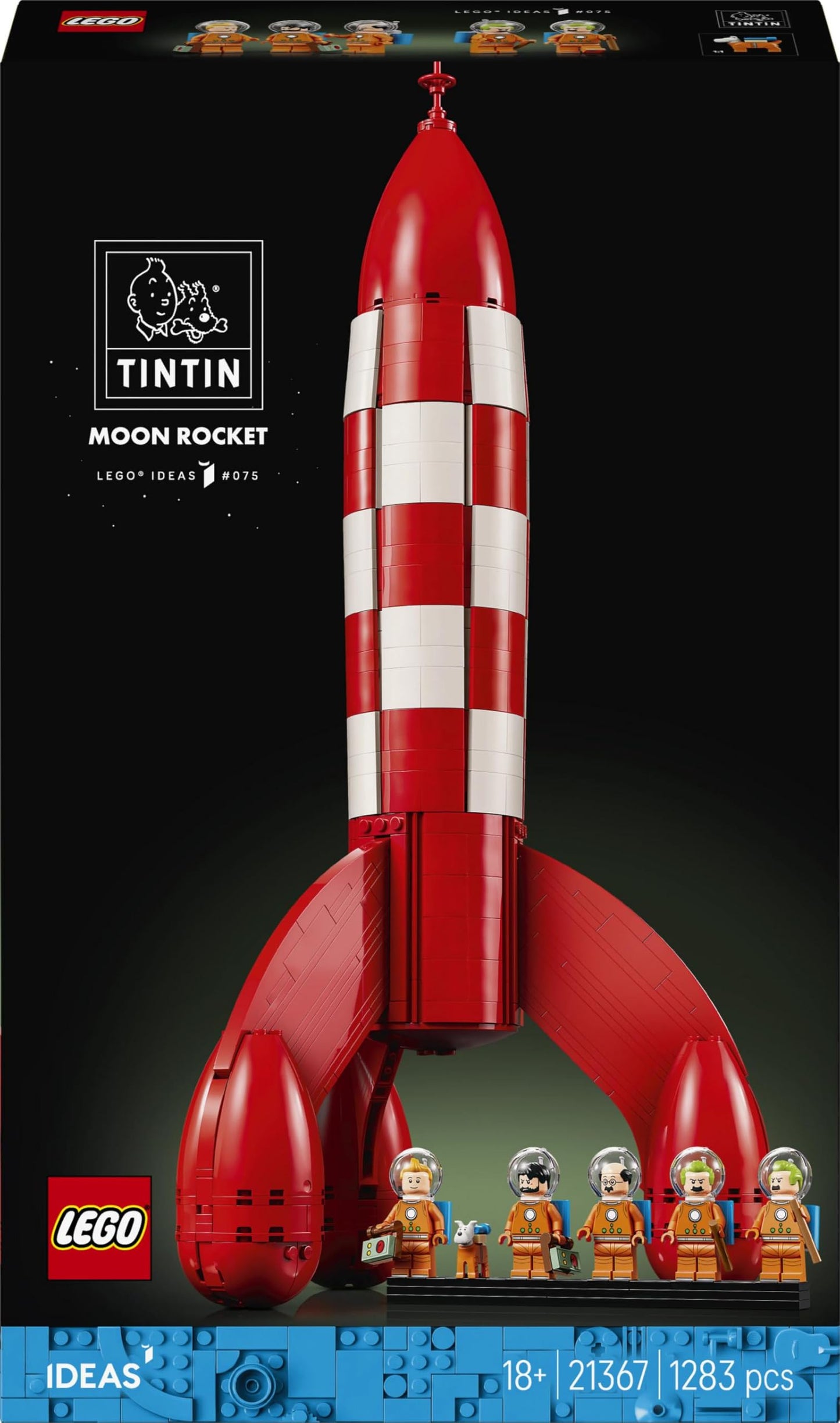 LEGO Ideas Tintin's moon rocket - spaceship model building for adults - display set with 5 minifigures and the dog figure Struppi for DIY decoration - gift idea for fans - 21367