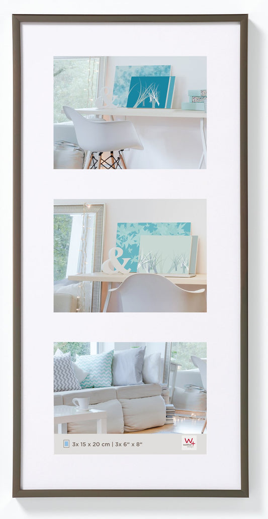 walther design picture frame steel 3X 15x20 cm gallery with passe-partout, New Lifestyle plastic frame KV320D