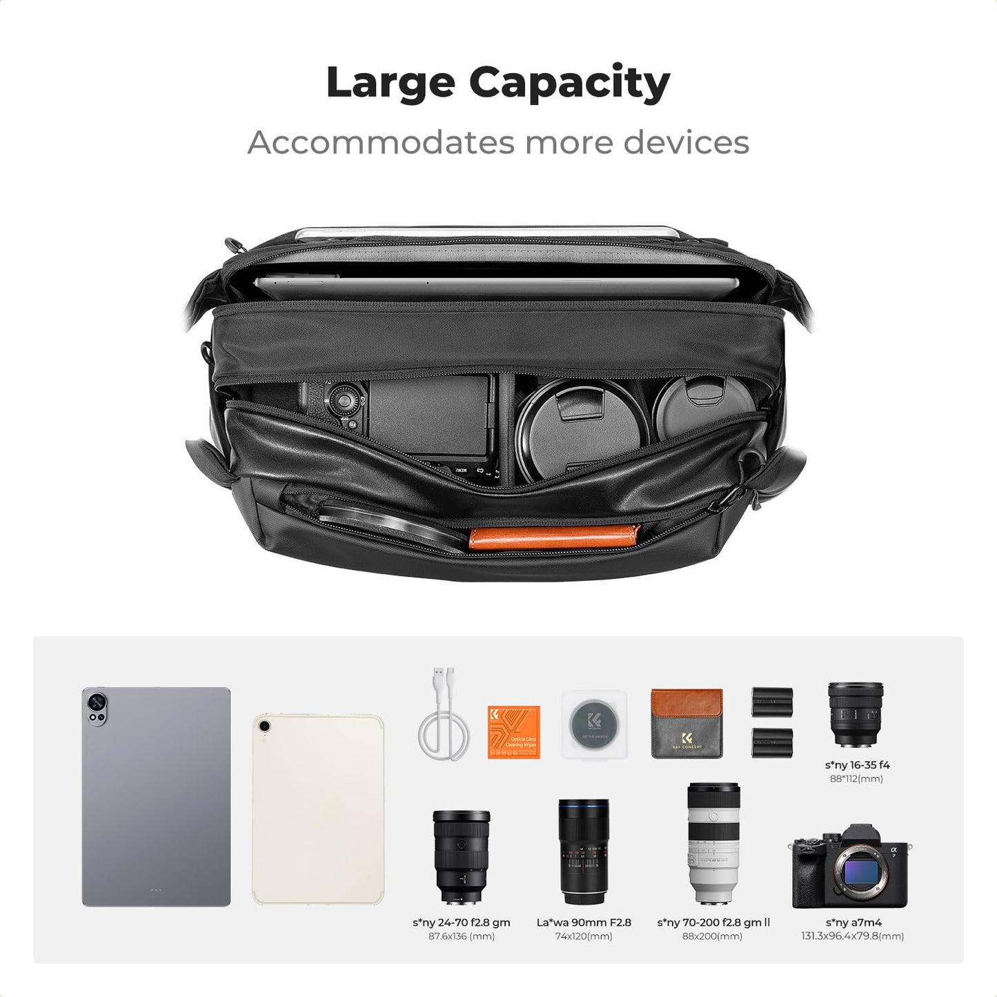 K&F CONCEPT Camera Backpack Shoulder Bag Square Bag Bags for Photographers Camera Rectangle Case Compatible with Canon/Nikon/Sony/DJI Mavic Drone Backpack (1-Black (Large-L)) - KF13.177