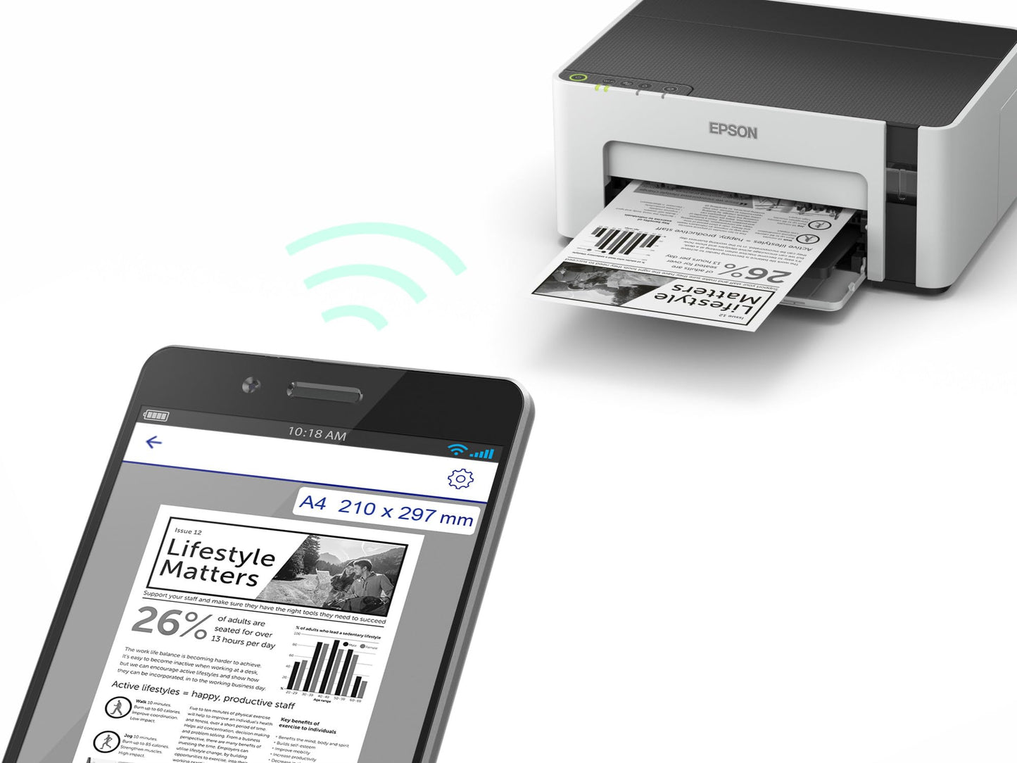 Epson EcoTank ET-M1120 refillable black and white printer (single function, DIN A4, Wi-Fi, USB 2.0) large ink tank, high range, low page costs - C11CG96402
