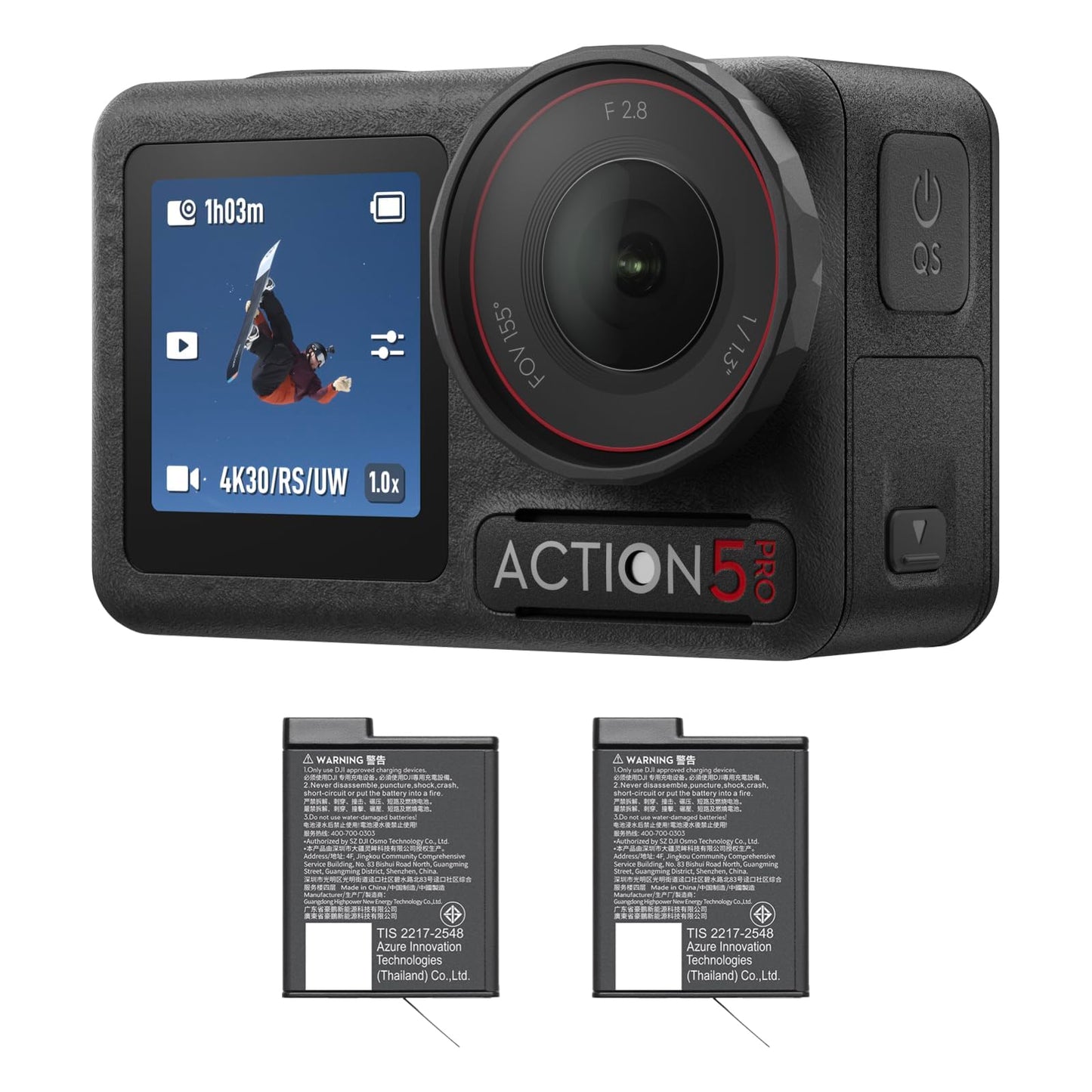DJI Osmo Action 5 Pro Power Combo, waterproof camera with 1/1.3" sensor, 4K/120fps video, subject tracking, stabilization, dual OLED touchscreens, action camera 4K ideal for sports, vlog