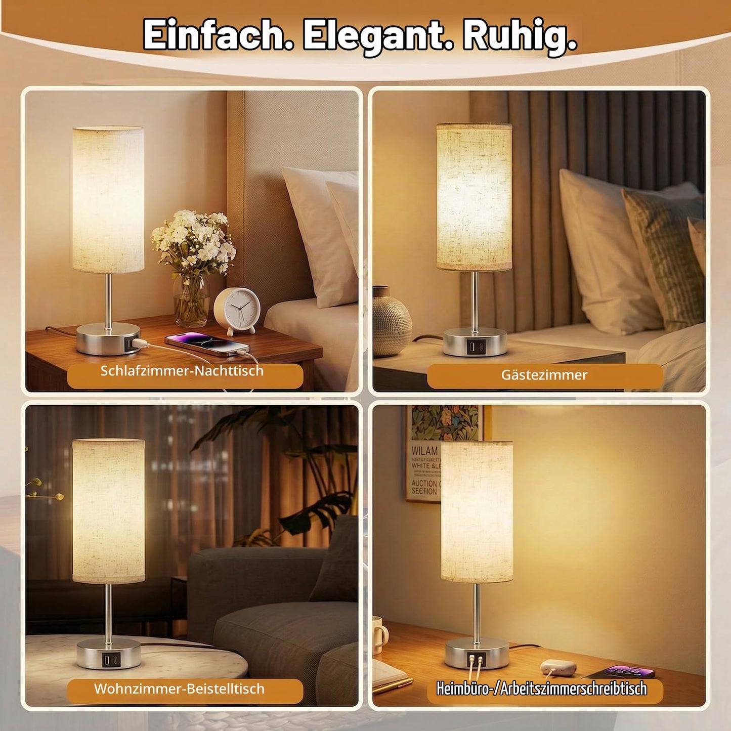 UPXNBOR bedside lamp set of 2, table lamp with USB-A & USB-C charging function - N-15