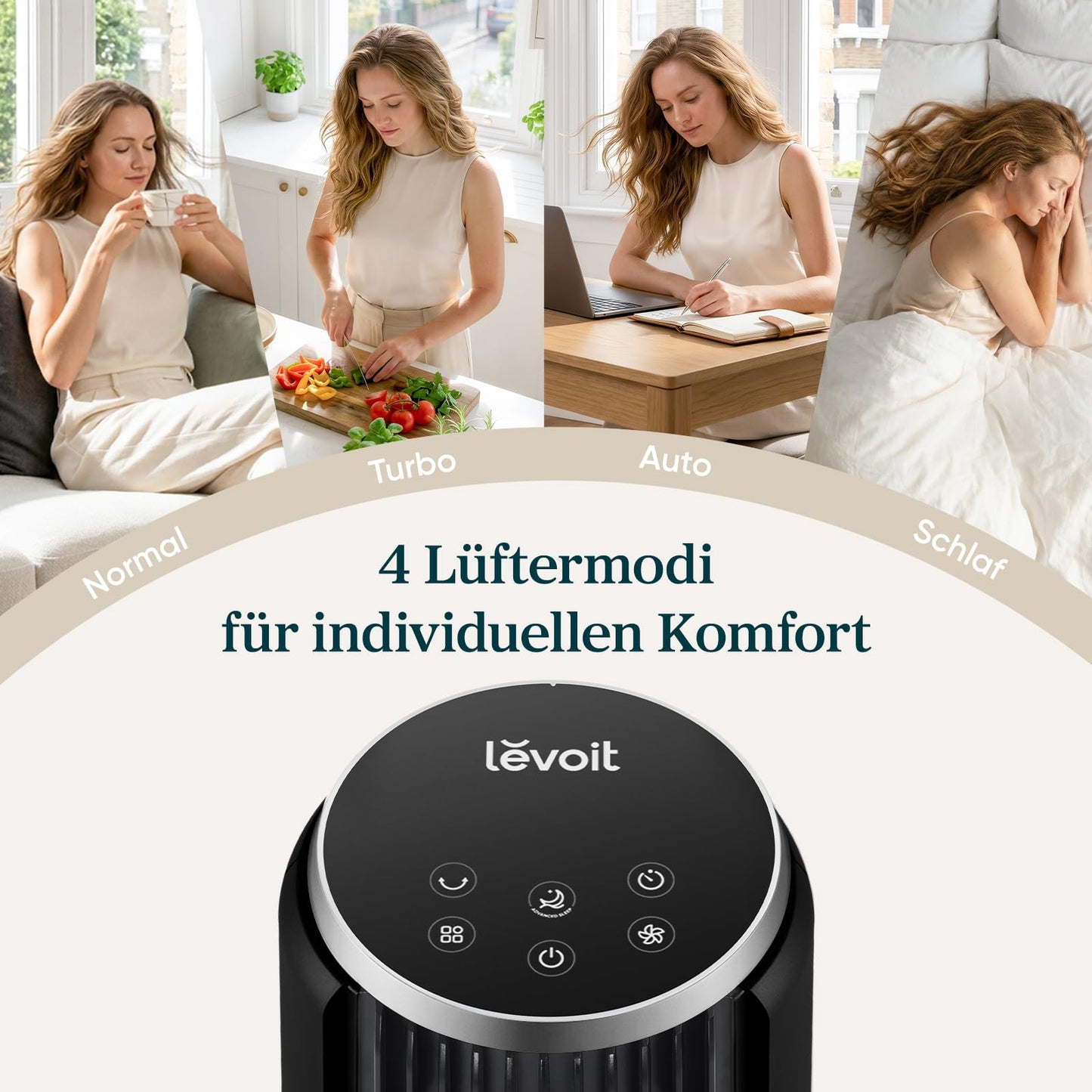 Levoit - DC motor tower fan - 20dB very quiet fan - 4 modes/12 levels/12 hour timer - remote control & cooling - tower fan with 7.9m/s speed - 24W pedestal fan - black, 92 cm - LTF-F362-KEU