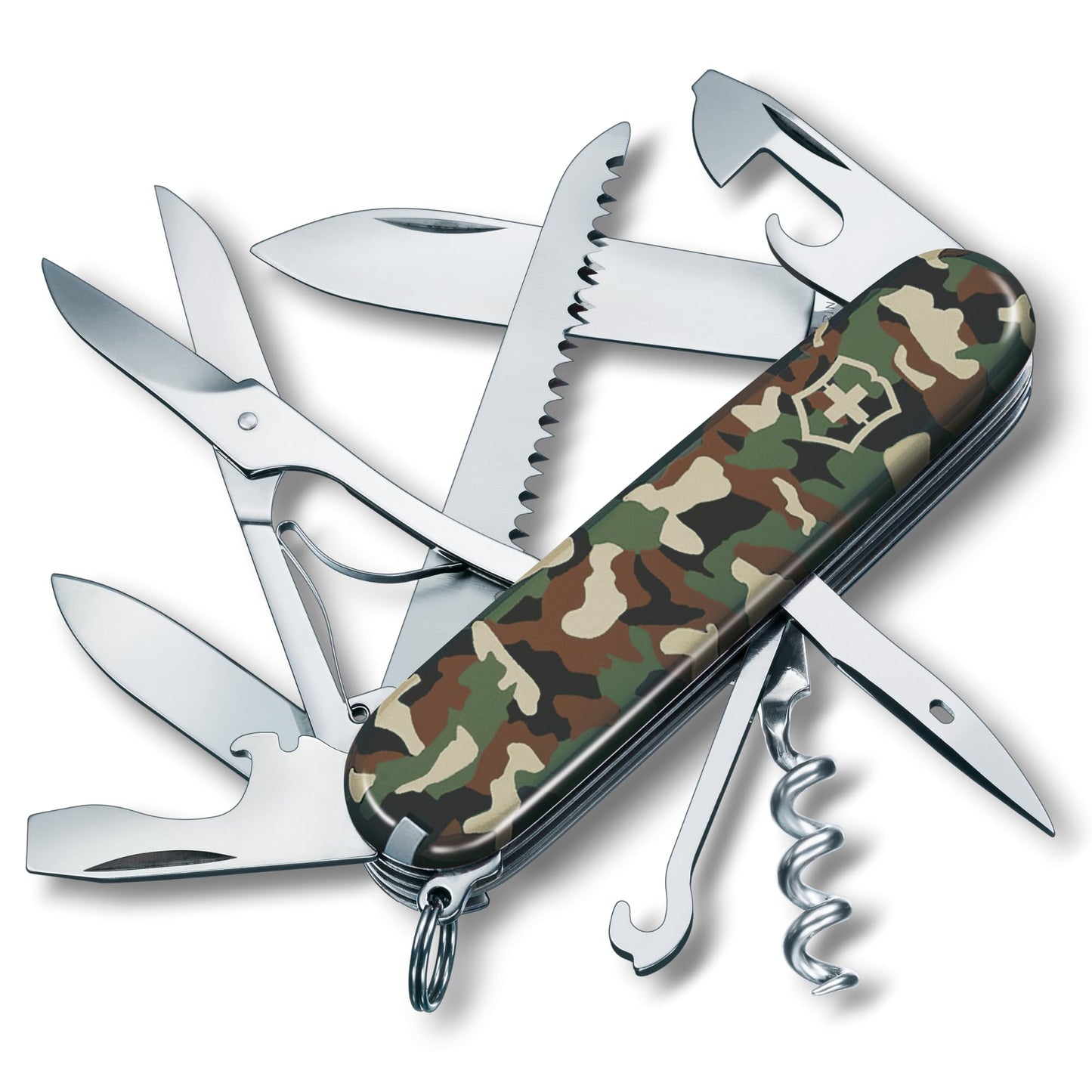 Victorinox Swiss Army Knife Huntsman, Multitool, Swiss Army Knife with 15 functions, blade, corkscrew, can opener, folding box, camouflage - 1.3713.94