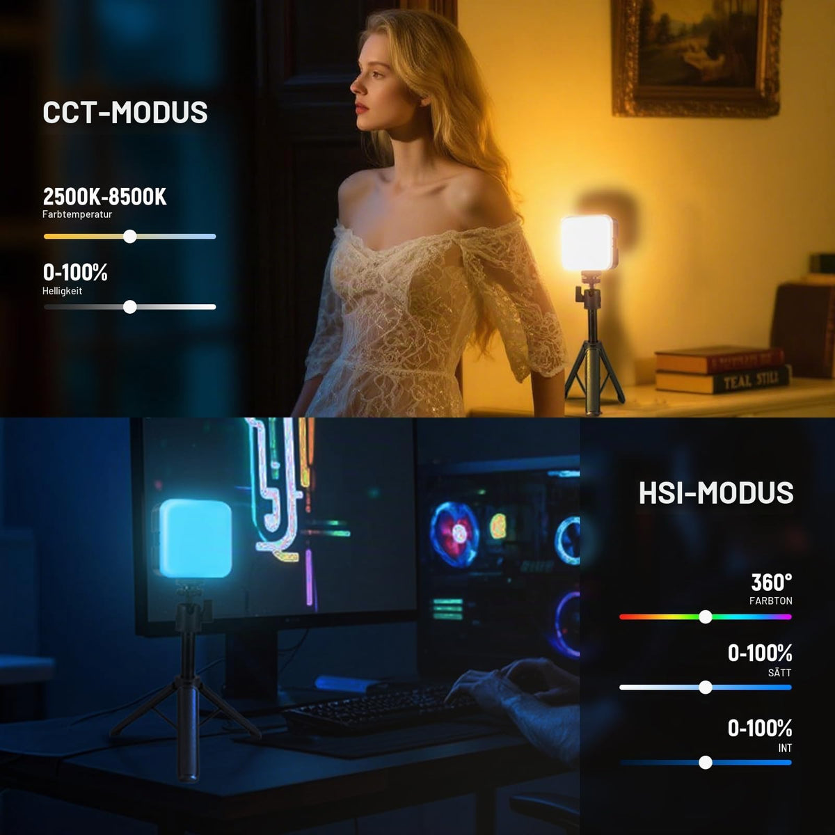 NEEWER Magnetic RGB Video Light with Table Tripod, 3 Cold Shoes 360° Full Color LED Camera Light CRI97+/20 Scenes/2500K-8500K 2000mAh Rechargeable Photography Recording Small Panel Lighting RGB61
