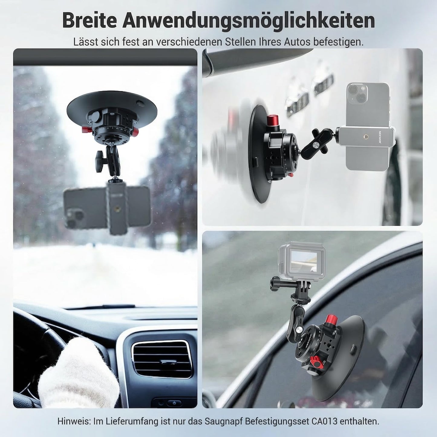 NEEWER 6" Camera Suction Cup Mount with Ball Head Magic Arm, 2 Pack Metal Car Mount for Camera, Air Pump Vacuum on Car Window Glass with 1/4" 3/8" ARRI Mounting Holes, CA013 - 2x
