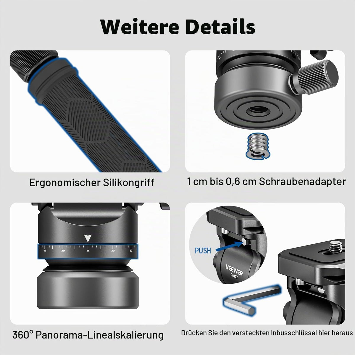 NEEWER Fluid Head Tripod with +/-10° Leveling Base (⌀37mm), Metal, GM27
