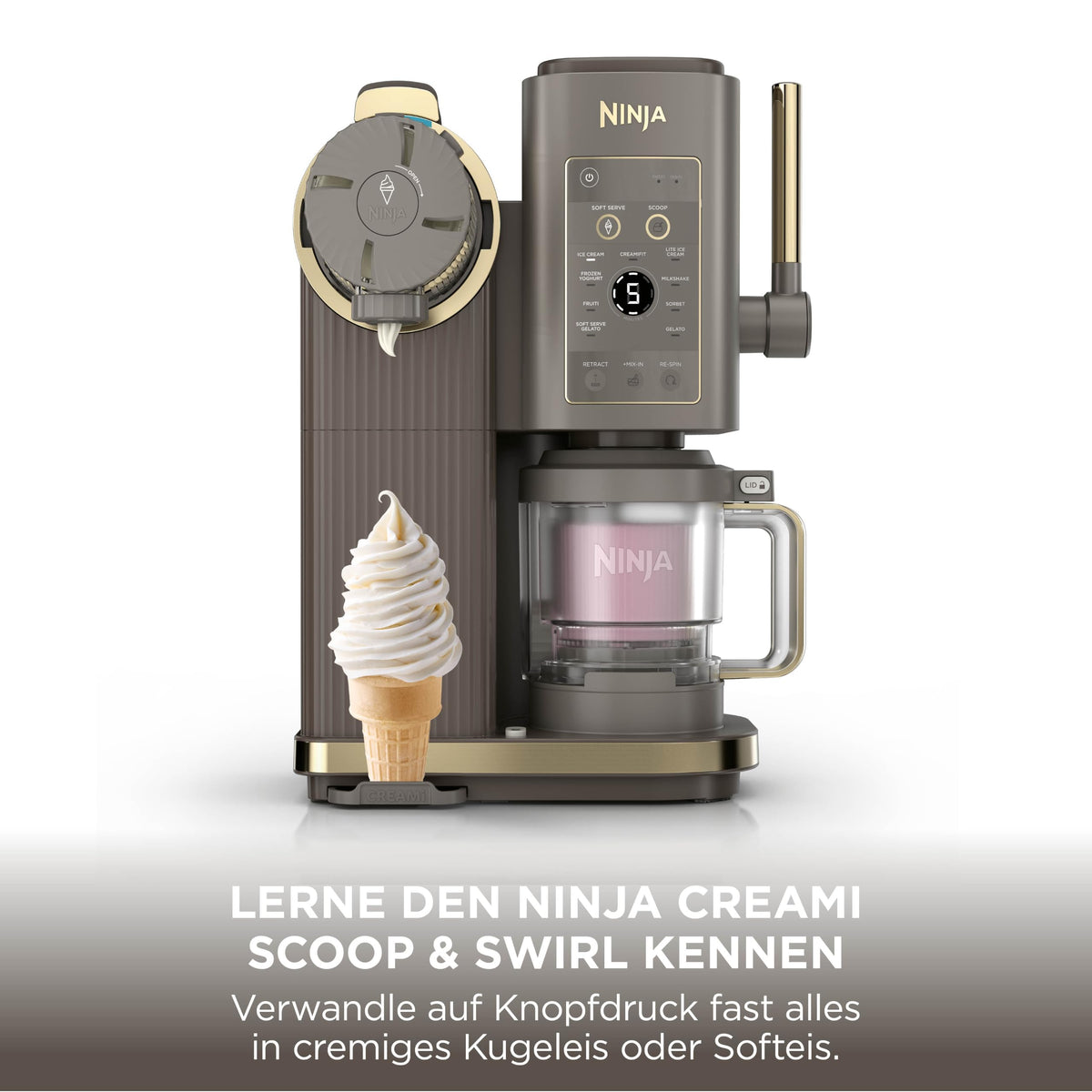Ninja CREAMi Scoop & Swirl mașină de înghețată cu 2 recipiente, 13 funcții, pentru înghețată, înghețată moale, gelato, sorbet, milkshake-uri și multe altele, cu funcție Mix-In pentru extra ingrediente, Mokka, NC701EUBR