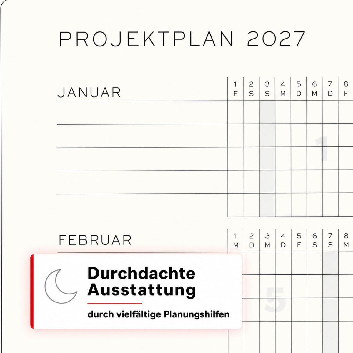 LEUCHTTURM1917 Daily Calendar 2027 Dotted Medium (A5) - German, black, 145 x 210 mm, January-December (12 months), 1 page per day, hourly grid 7:00-22:00, hardcover, 80 g/m² paper - 400166
