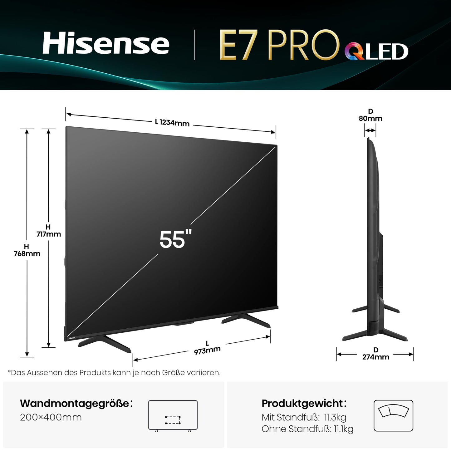 Hisense 55E7Q PRO TV 139cm (55 inch) 4K UHD QLED