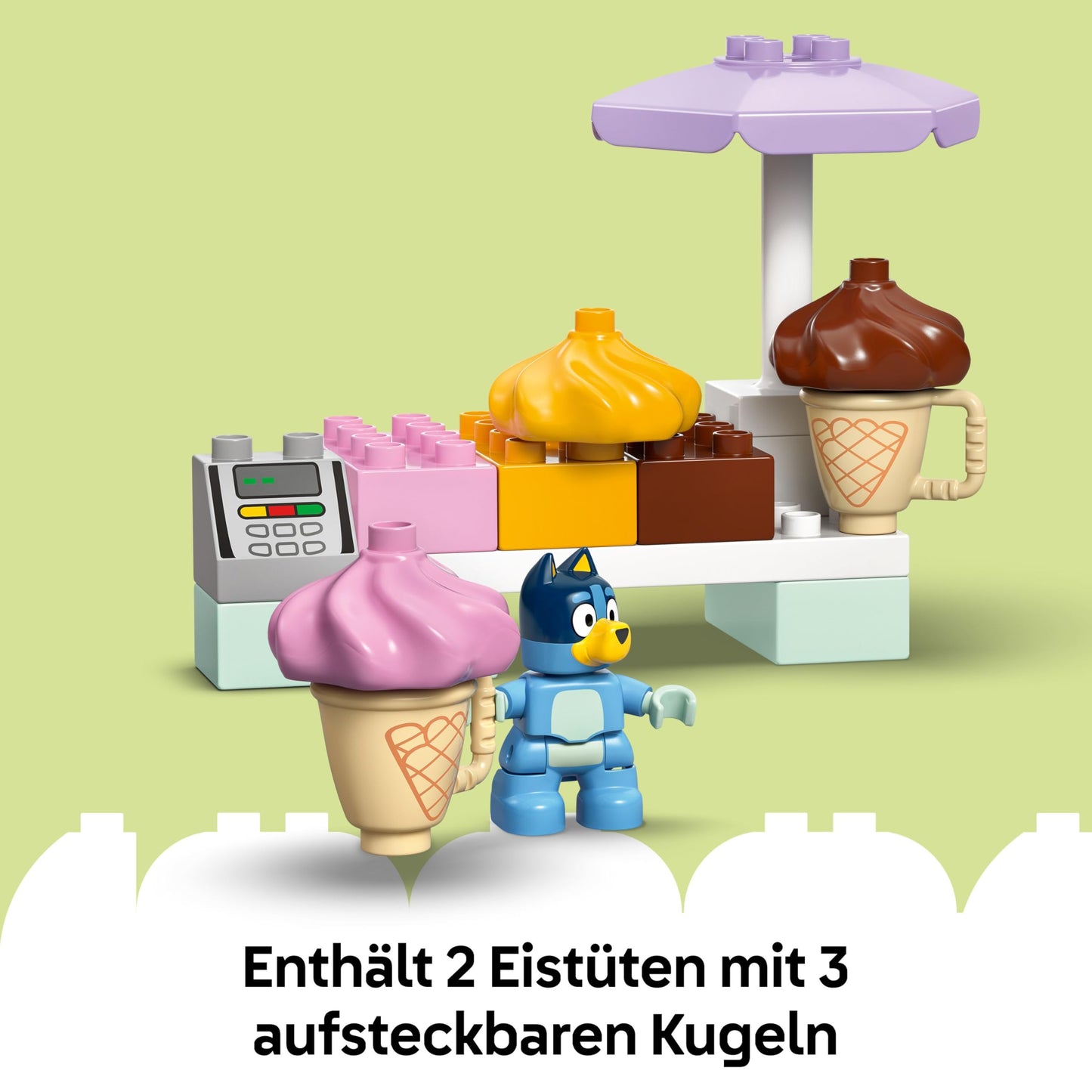 LEGO DUPLO Bluey: Trip to the ice cream parlor with Bluey - educational toy for toddlers - with toy car and 2 minifigures - gift for girls and boys aged 2 and over - 10458