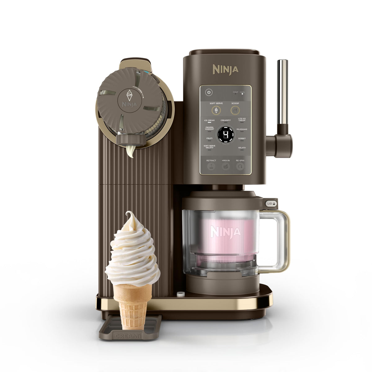 Ninja CREAMi Scoop & Swirl mașină de înghețată cu 2 recipiente, 13 funcții, pentru înghețată, înghețată moale, gelato, sorbet, milkshake-uri și multe altele, cu funcție Mix-In pentru extra ingrediente, Mokka, NC701EUBR