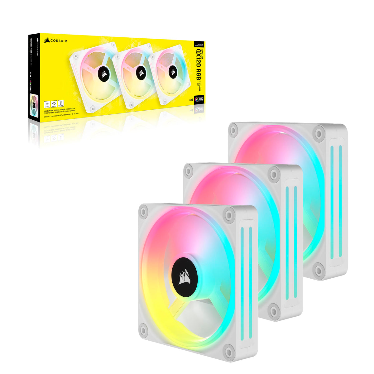 CORSAIR iCUE LINK QX120 RGB ventilator RGB de 120mm - pachet de trei - alb - CO-9051006-WW