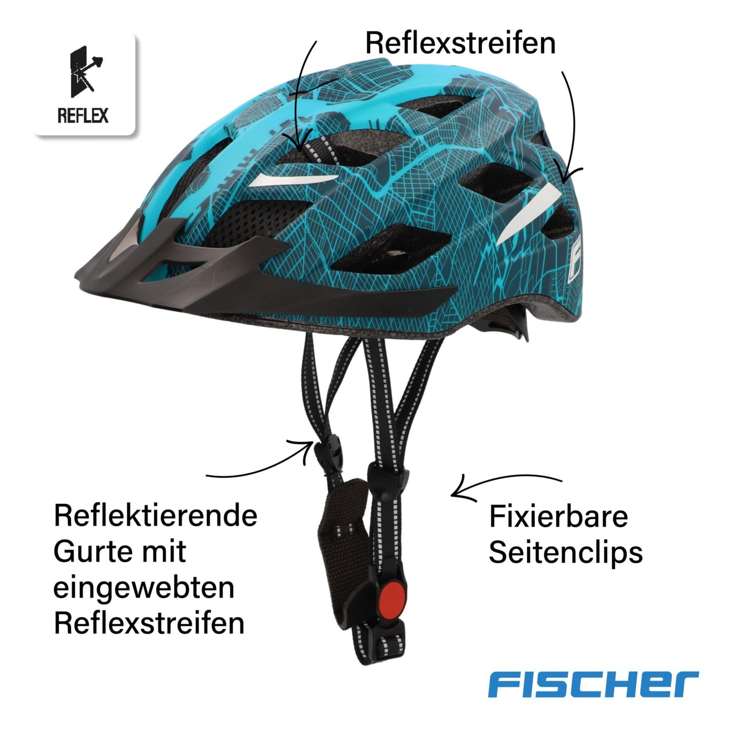 Fischer adult bicycle helmet, cycling helmet, city helmet Urban Plus NY, S/M, 52-59cm, blue, with integrated LED rear light - 50448