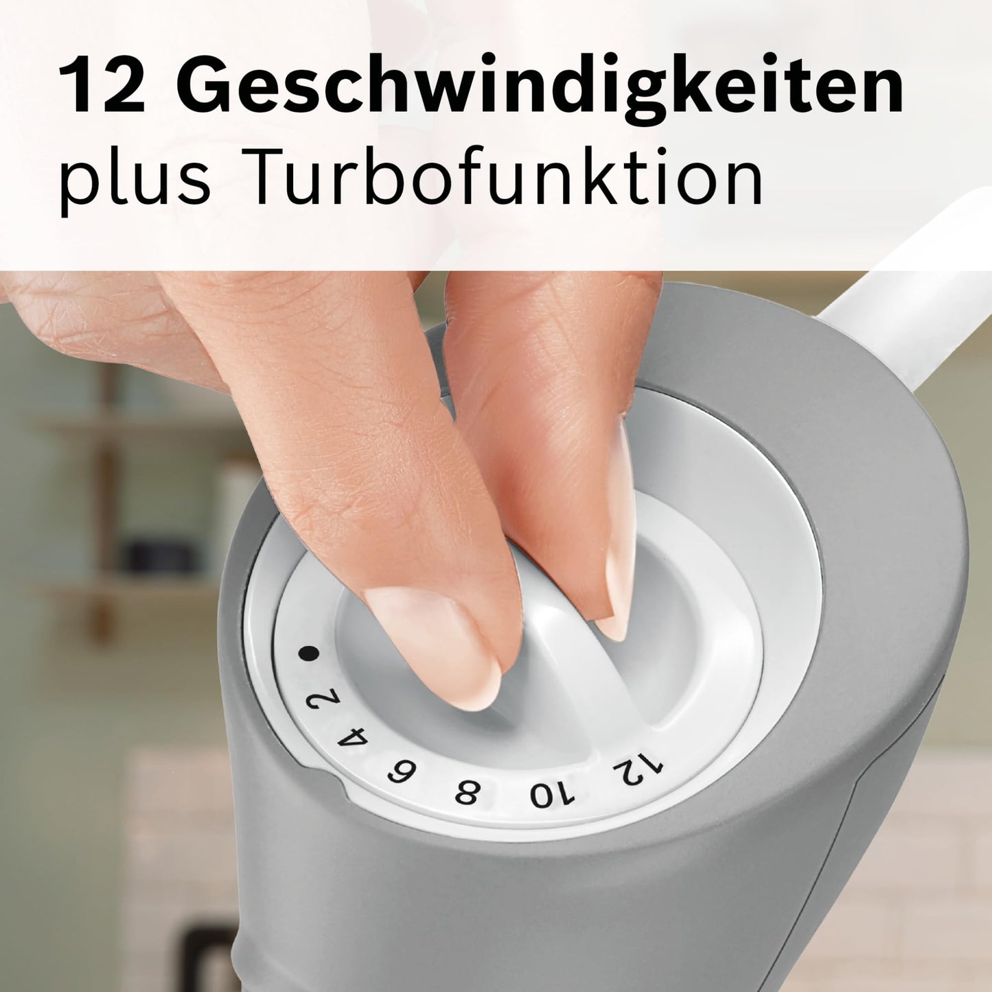 Bosch hand blender ErgoMixx, stainless steel mixing foot, mixing and measuring cup, 4-blade knife, chopper, ergonomic design, 12 levels plus turbo, 600 W, white/gray, MSM66120