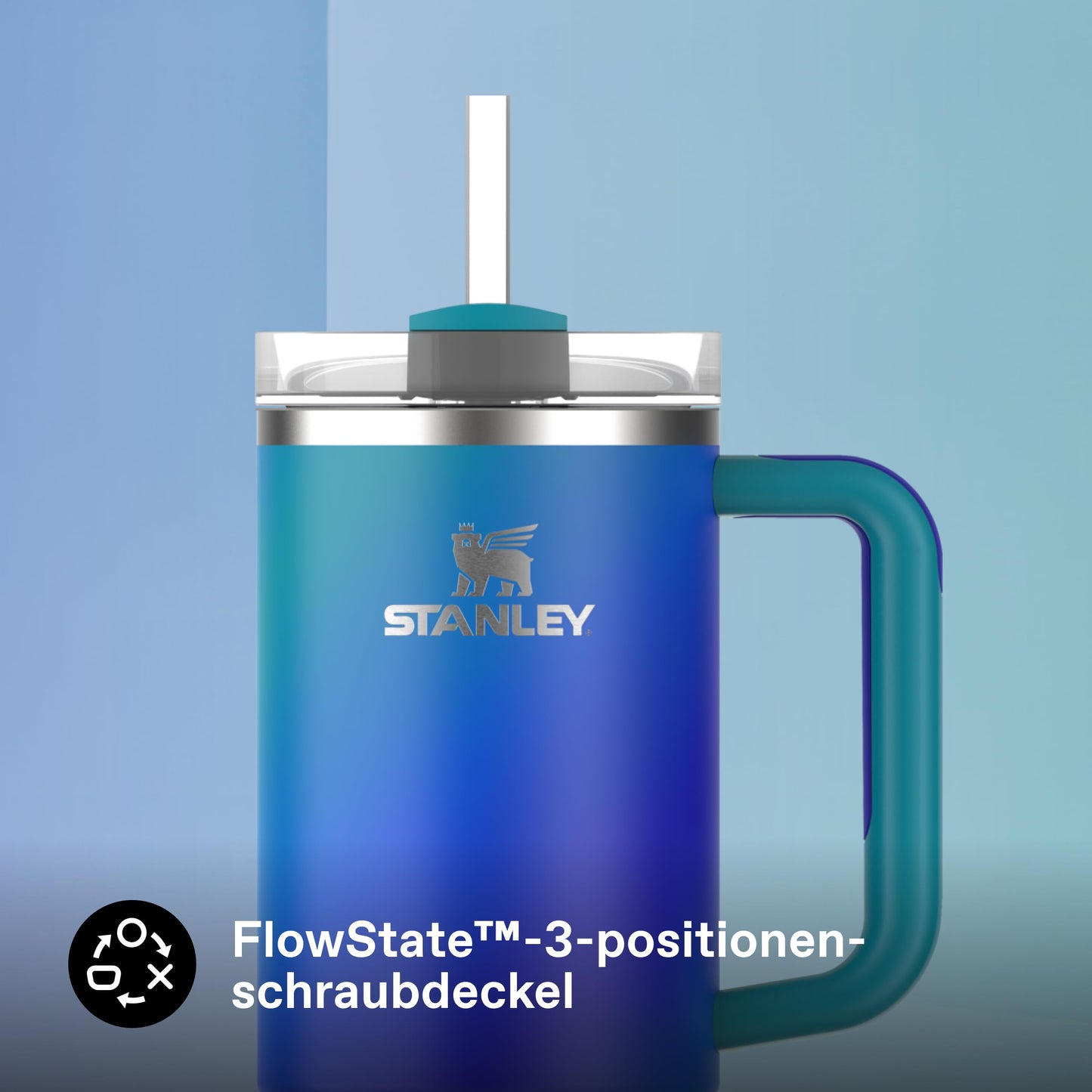 STANLEY 1913 Quencher H2.0 Flowstate Drinking Bottle with Straw 1.2L - Thermo Mug Cools for 11 Hours - 48 Hours Ice Cooled - Thermos Bottle BPA Free - Stainless Steel Drinking Cup - Sea Glass Aura - 10-10825-0499