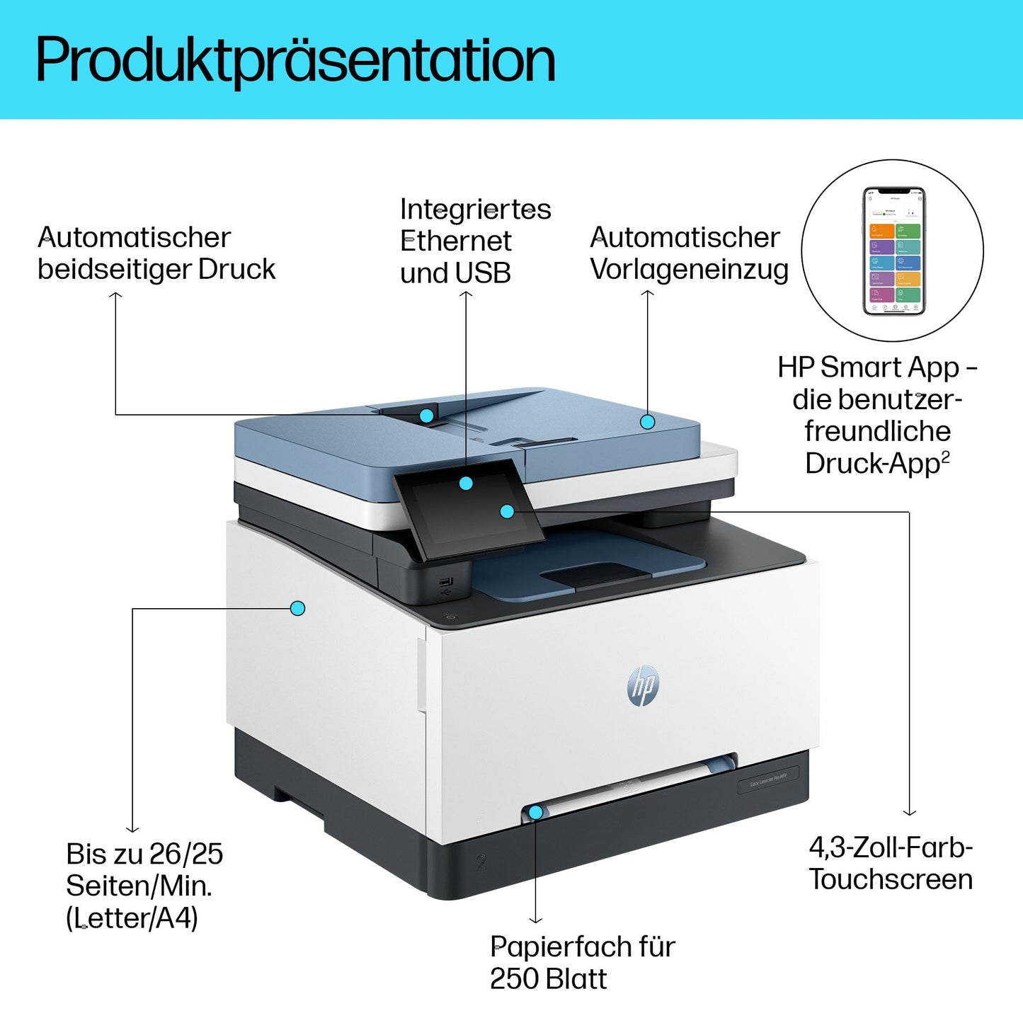 HP Color LaserJet Pro MFP 3302fdng Multifunction Color Laser Printer, Fax, Automatic Two-Sided Printing, High Print Speed, Touchscreen, Ethernet, USB, Wolf Pro Security - 759V1F#ABD