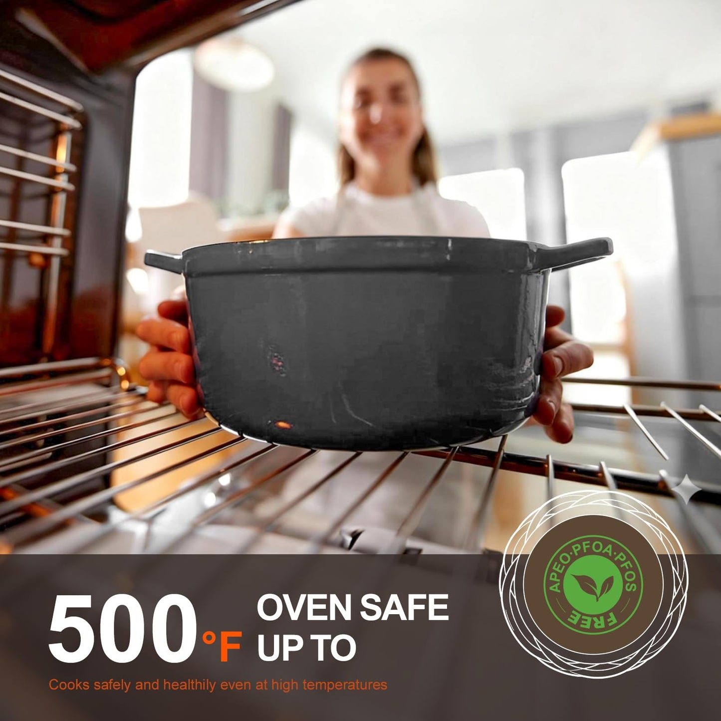 Overmont roasting pan enamel cast iron pot - casserole dish 26cm oven-safe - with lid and cookbook - for kitchen baking stewing roasting gray - Enamelled