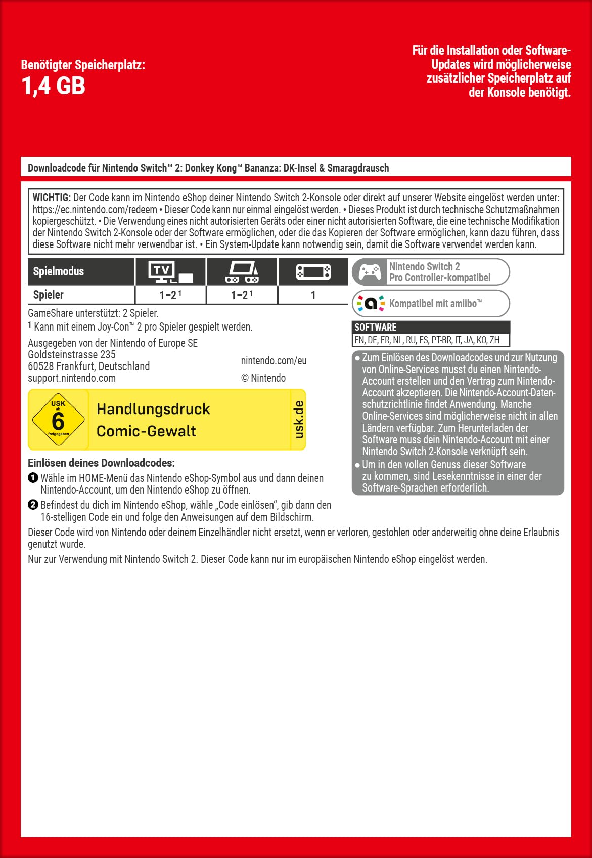 Donkey Kong Bananza: DK Island & Emerald Rush Standard | Nintendo Switch 2 - Download Code - 10016190