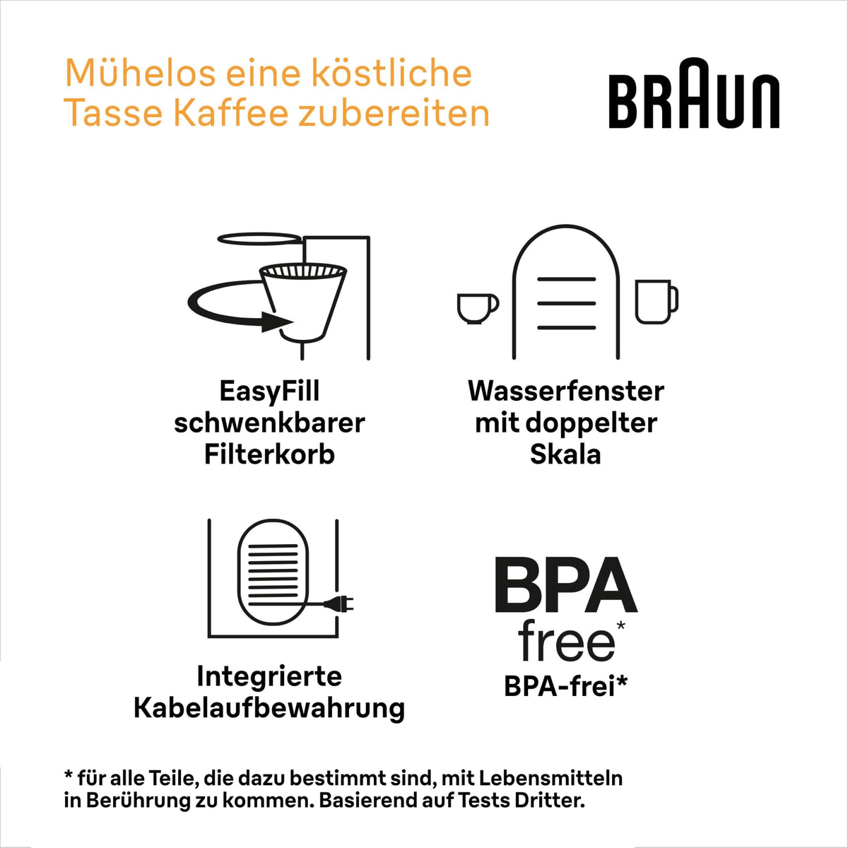Braun PurShine KF1505 WH Filter Coffee Machine, 1.2L Stainless Steel Thermal Carafe for up to 9 cups, OptiBrew System, Drip Stop Function, Swivel Filter Basket, Automatic Shut-off, 1000W, White - KF1505WH