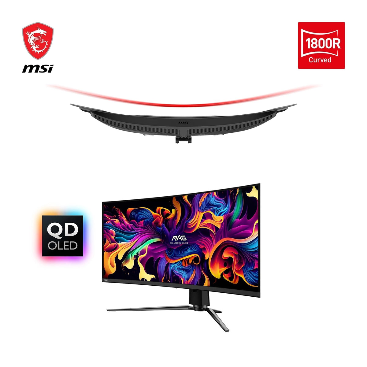 MSI MAG 341CQPA QD-OLED Monitor de Gaming Curbat de 34 inch UWQHD 1800R, 3440 x 1440 Quantum Dot OLED, 175 Hz / 0,03 ms, 99% DCI-P3, ΔE≤2, DisplayHDR True Black 400, KVM–DP 1.4a, HDMI 2.1, USB Typ C - 4711377389556