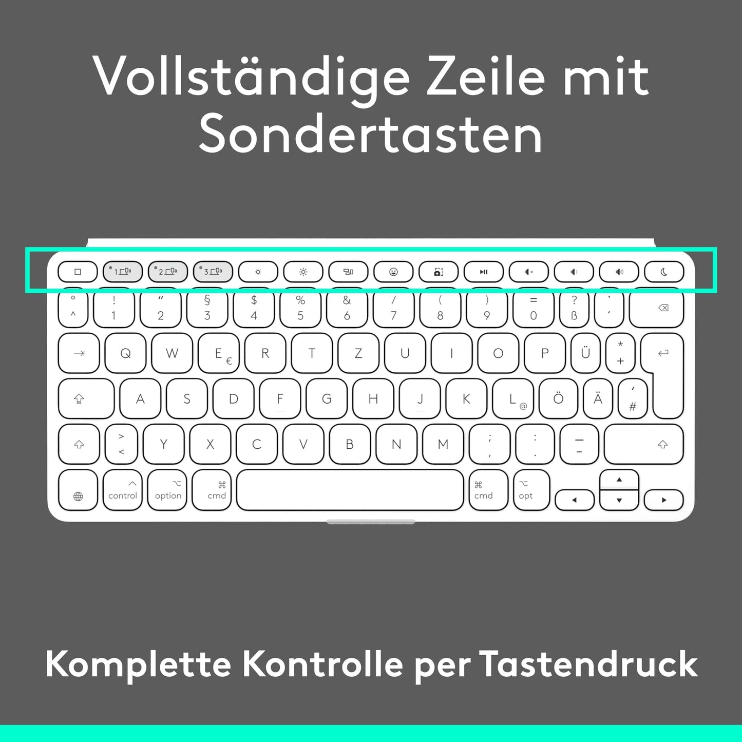 Logitech Keys-To-Go 2, mobile wireless keyboard for iPad with integrated protective cover, slim and compact, for iPad, iPhone, Mac and Apple TV, easy device switching, DEU QWERTZ layout - light gray - 920-013005