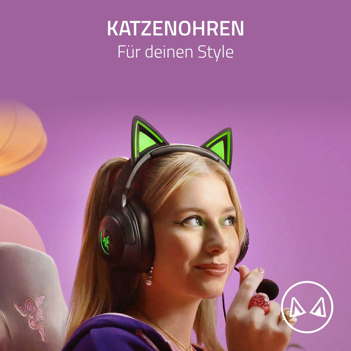 Razer Kraken Kitty V2 - Cască RGB cu fir cu urechi de pisică (Iluminare reactivă pentru streaming, microfon HyperClear, drivere Triforce de 40mm, sunet surround 7.1) Negru - RZ04-04730100-R3M1