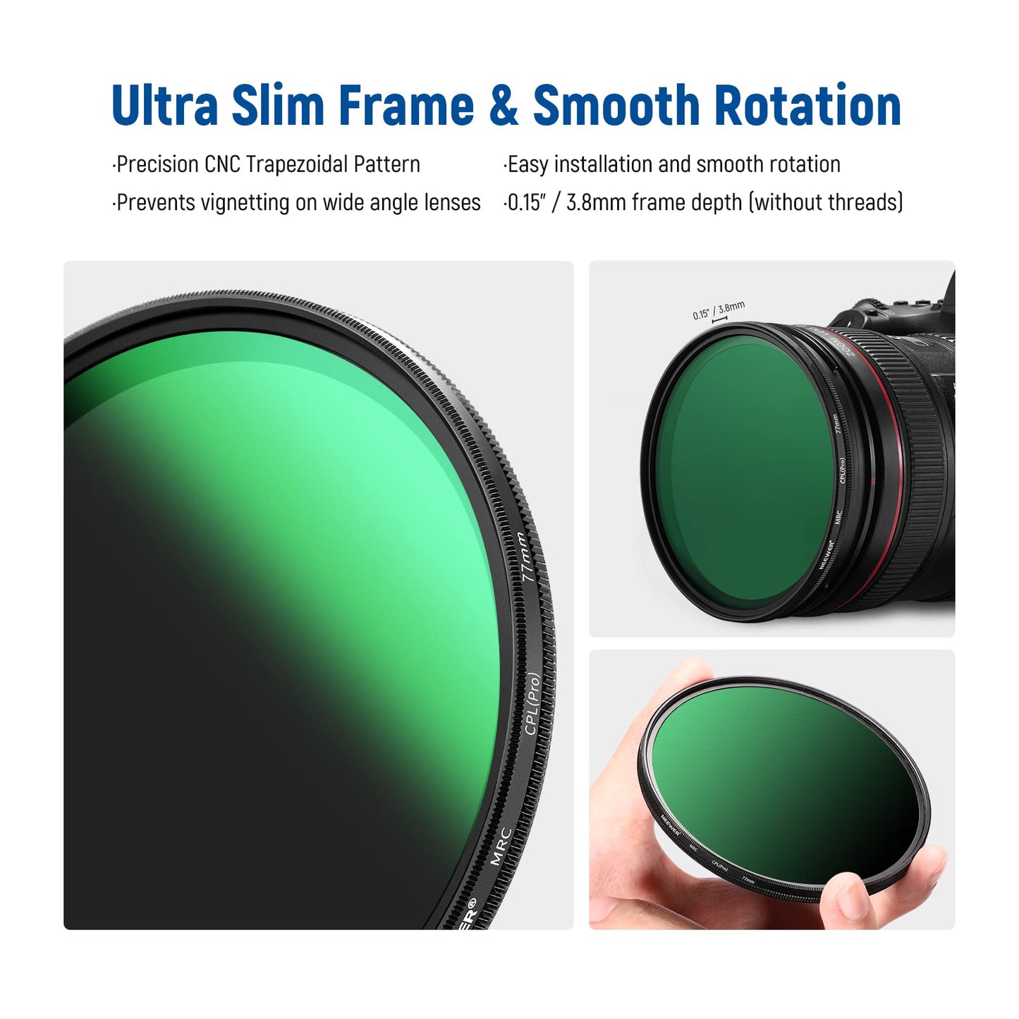 NEEWER 77 mm polarization filter (polarizing filter), CPL filter with 30-layer multi-layer polarizing film, reduce glare/improve contrast/ultra thin/reduce reflection/HD optical glass - 10100279