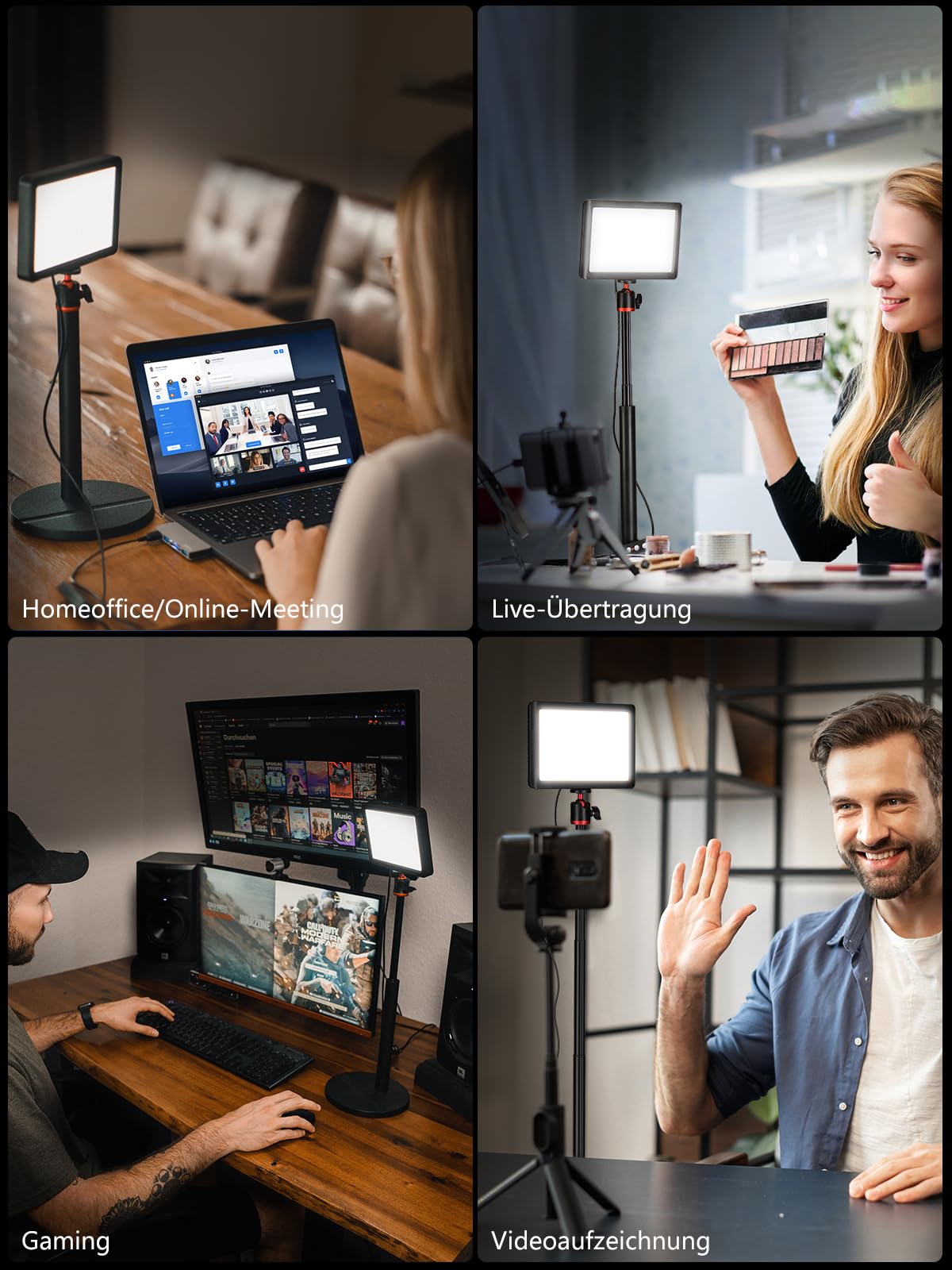 Rollei Lumis Key-Light, LED video light incl. table tripod with remote control on the cable for illuminating video streams and conferences 28555 black