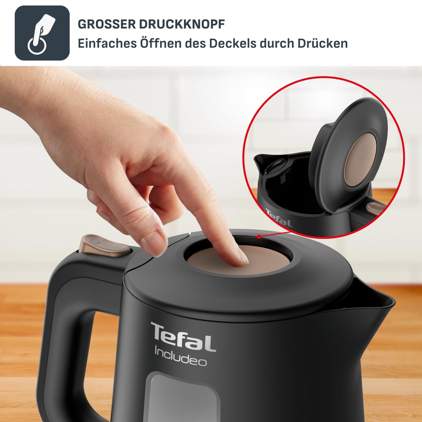 Tefal KI5338 Includeo kettle, capacity 1 L, anti-slip handle, easy-to-read water level indicator, 360° rotating base, removable filter, 2400 W, 23.3 x 16.6 x 20 cm