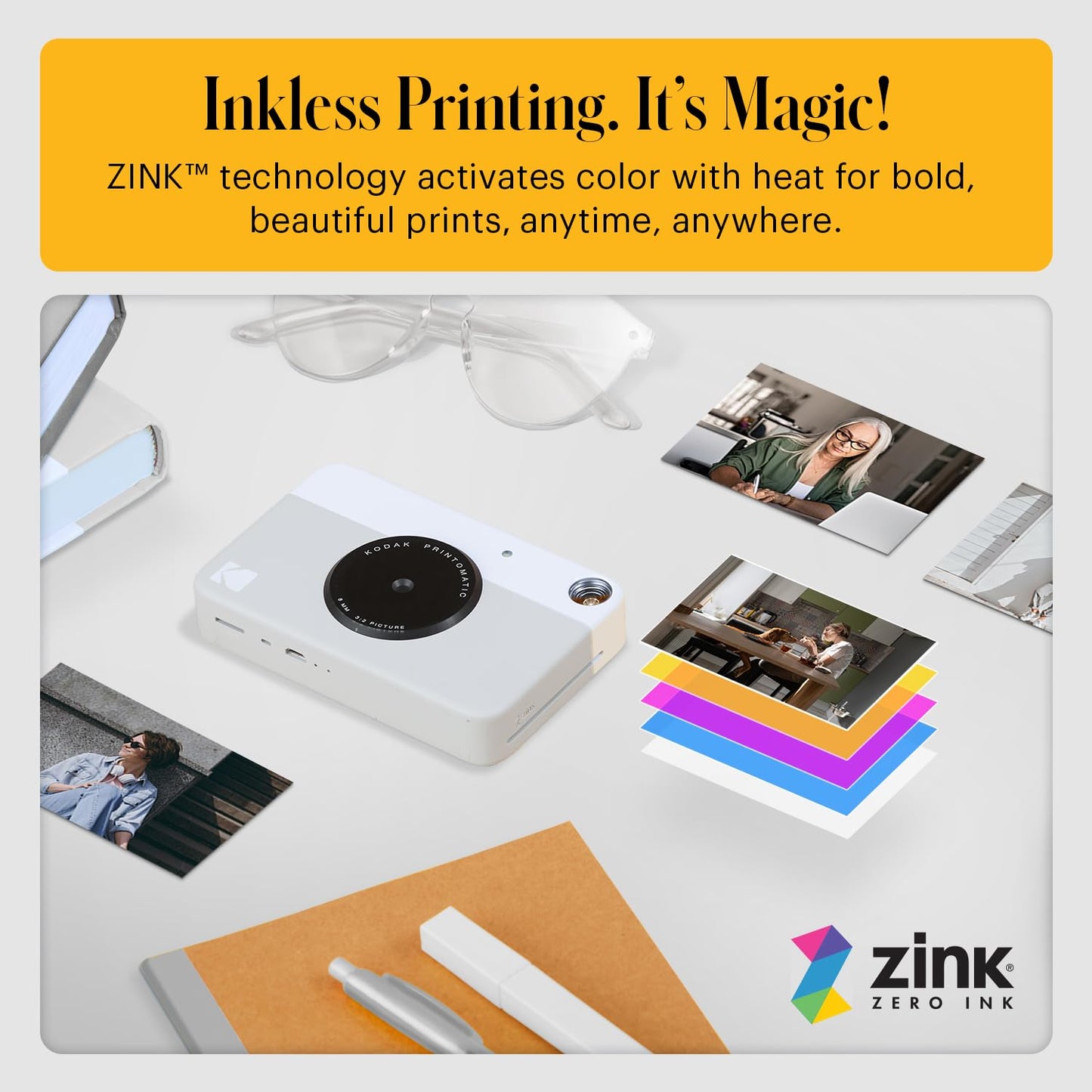 Kodak PRINTOMATIC Digital Instant Camera, Full Color Prints on Zink 2x3 Photo Paper with Sticky Back Function - Print Memories Instantly (Black) - AMZRODOMATICK3GR