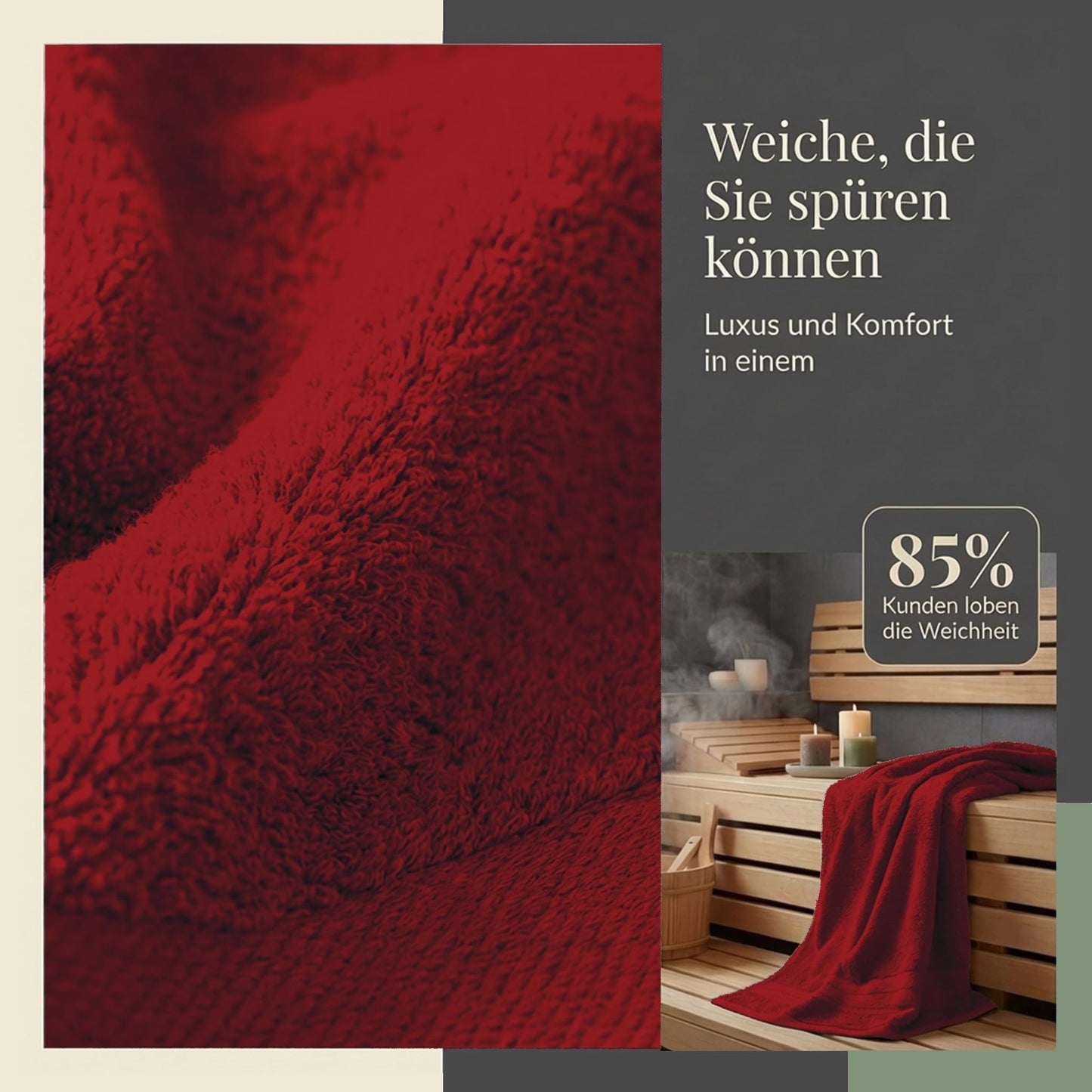 Komfortec 2 sauna towel set 80x200 cm, large sauna towels made of 100% cotton, sauna towels, fluffy and absorbent, quick-drying, aurora red - 2er-80x200-aurorarot