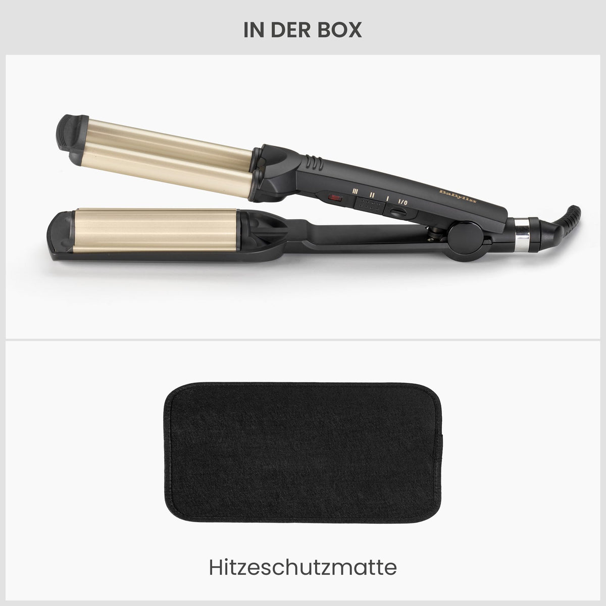 BaByliss Easy Waves – Ondulator pentru Beach Waves, acoperire din ceramică-titan, 3 setări de temperatură, vârfuri rezistente la căldură, aurie și neagră, C260E - 3030050064308
