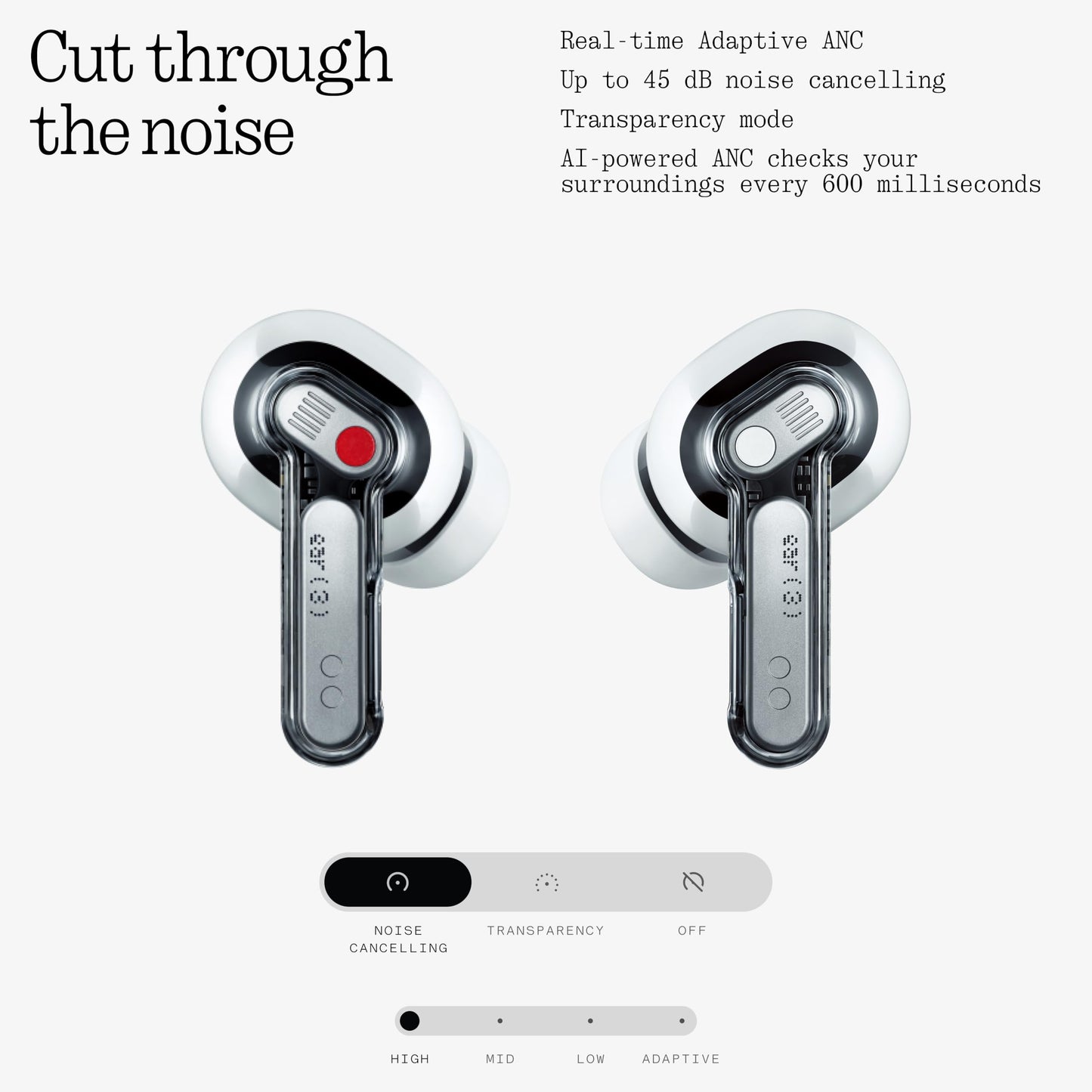 Nothing Ear (3) Wireless In-Ear Headphones, Adaptive Noise Cancellation, LDAC Hi-Res Audio, Super Mic, IP54, Fast Charging, Up to 22 Hours Battery Life, Compatible with Android & iOS - White - B173