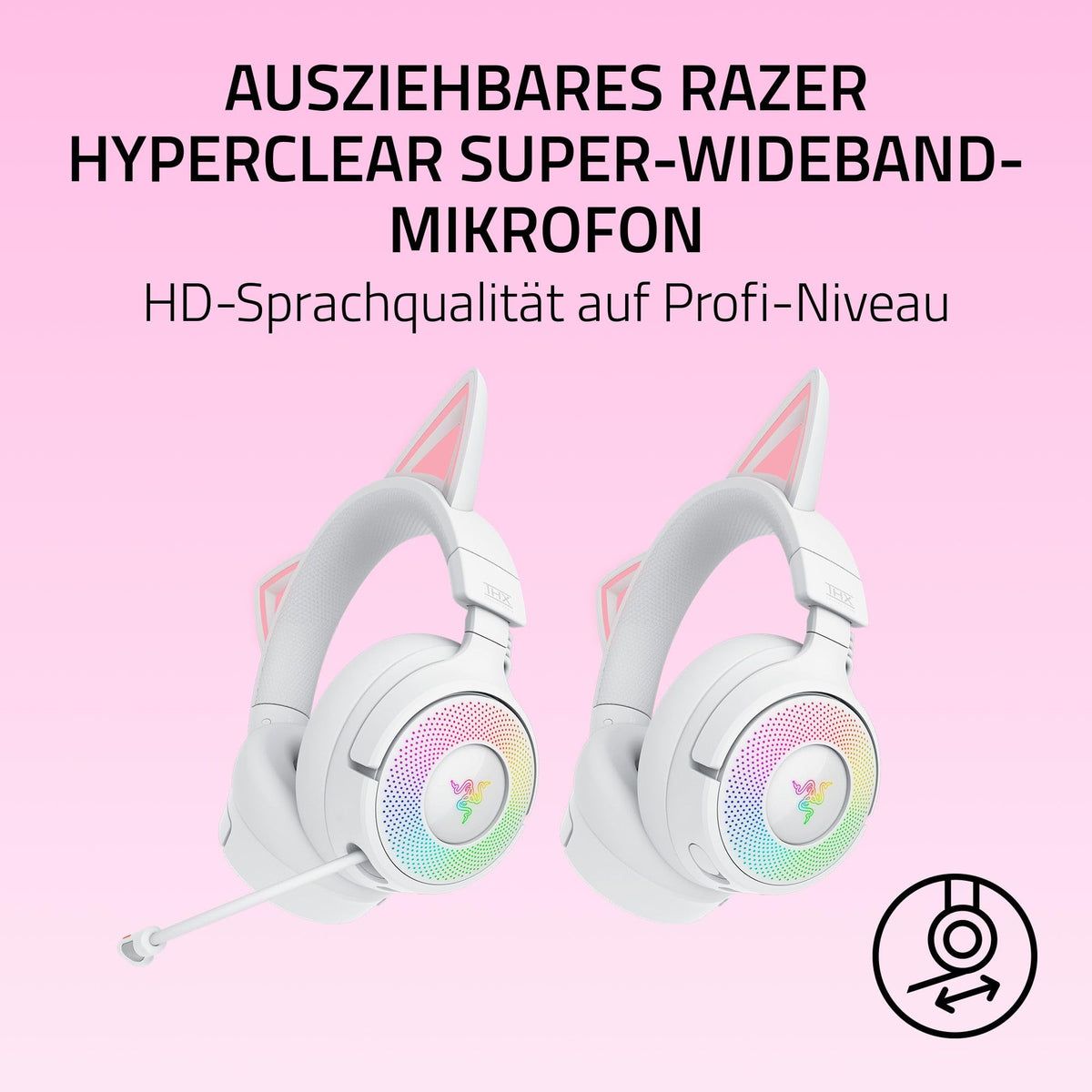 Razer Kraken Kitty V3 Pro - Wireless RGB Kitty Headset for Gaming - Reactive Streaming Cat Ears - Triforce 40mm Drivers - Hyperspeed Wireless & Bluetooth - THX Spatial Audio | White - RZ04-05170400-R3M1
