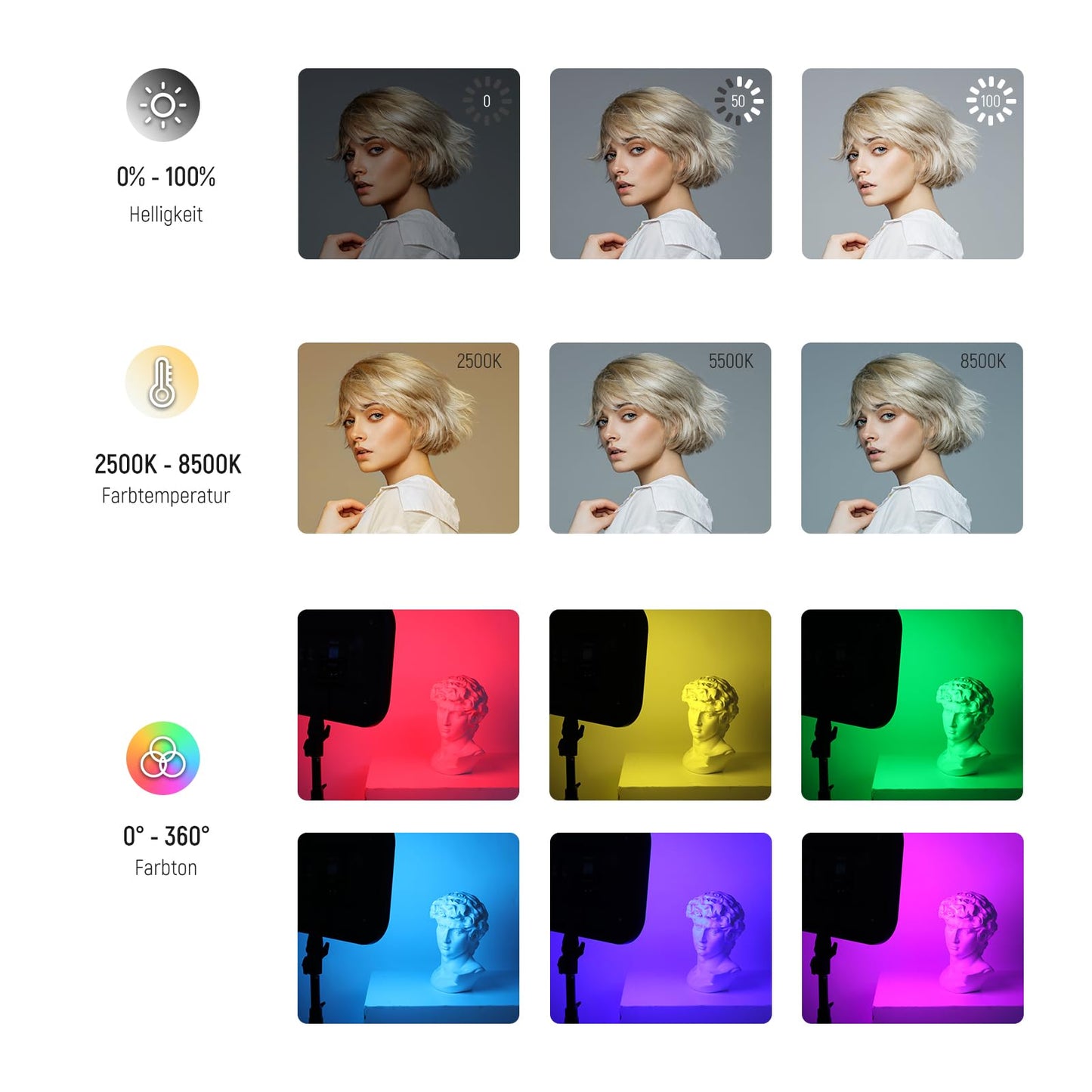 NEEWER RGB168 18.3" 60W RGB LED Video Light Panel Set with Tripod Stand App Control 360° Full Color Dimmable 2500K-8500K RGB Video Light/CRI 97+/17 Scene Effects Studio Continuous Light Photography, 2 Pack - 10101825