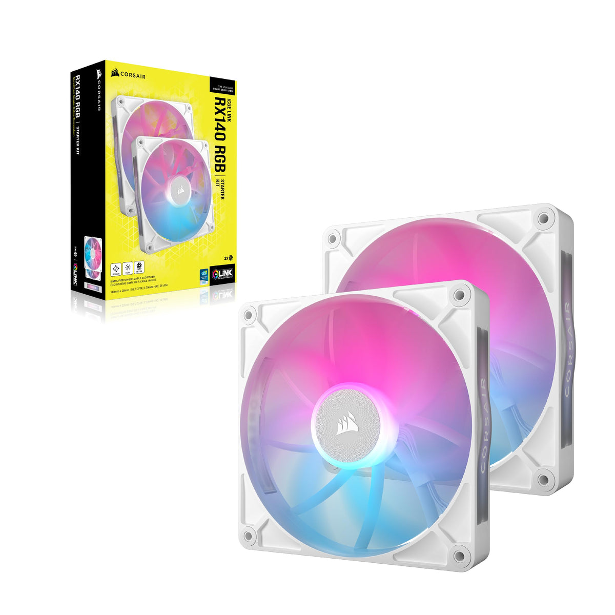 CORSAIR iCUE LINK RX140 RGB ventilatoare PWM de 140mm – pachet dublu, alb - CO-9051024-WW