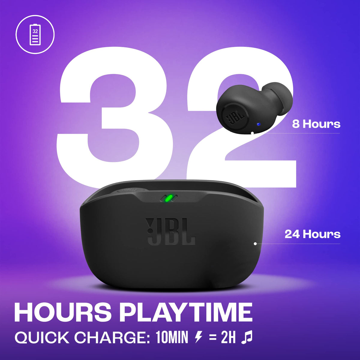 JBL Wave Buds – Wireless in-ear headphones with IP54 and IPX2 water resistance – Powerful bass and 32 hours of battery life – Black - JBLWBUDSBLK